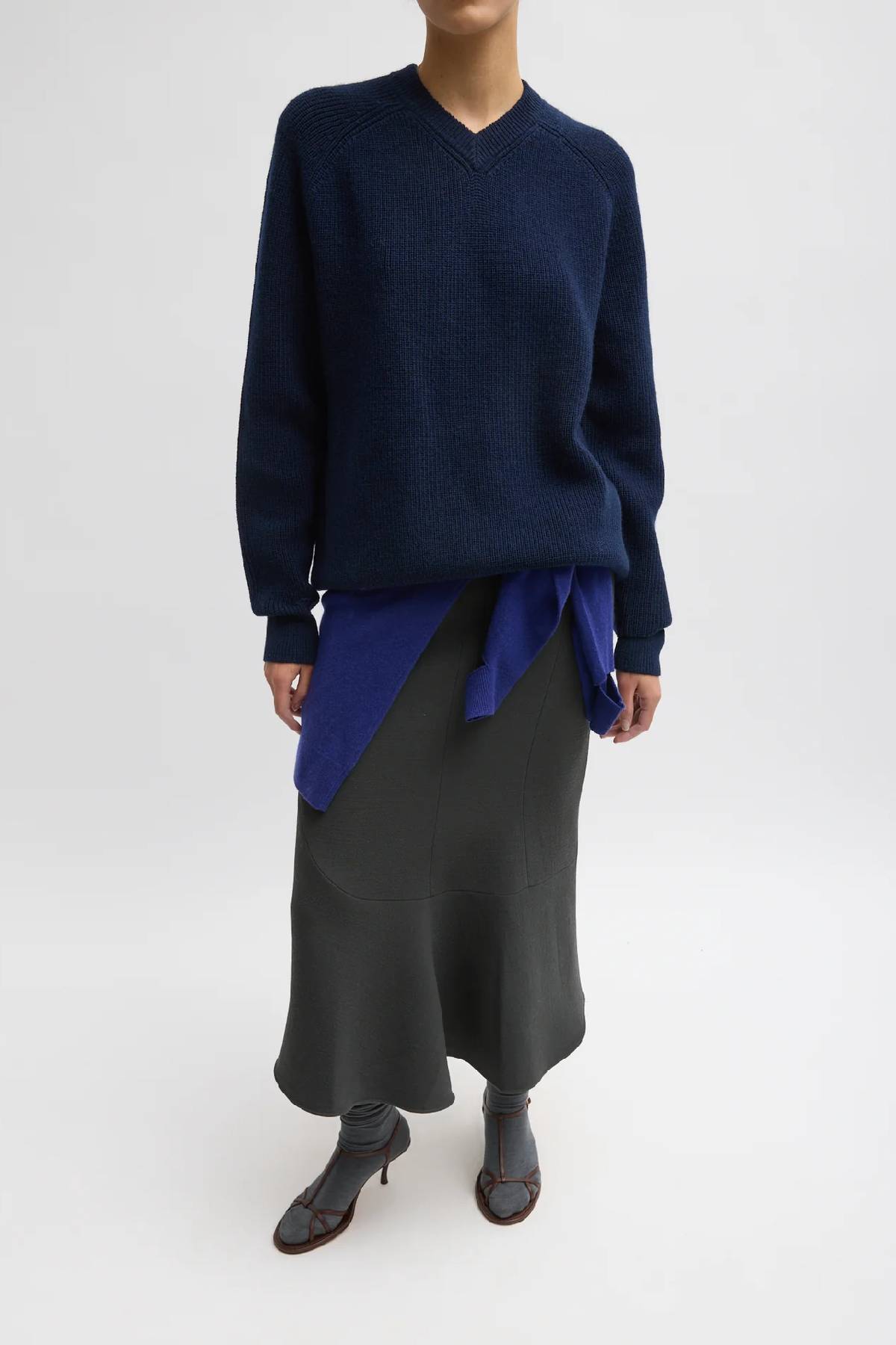 Tibi Cardigan Stitch V-Neck Easy Pullover