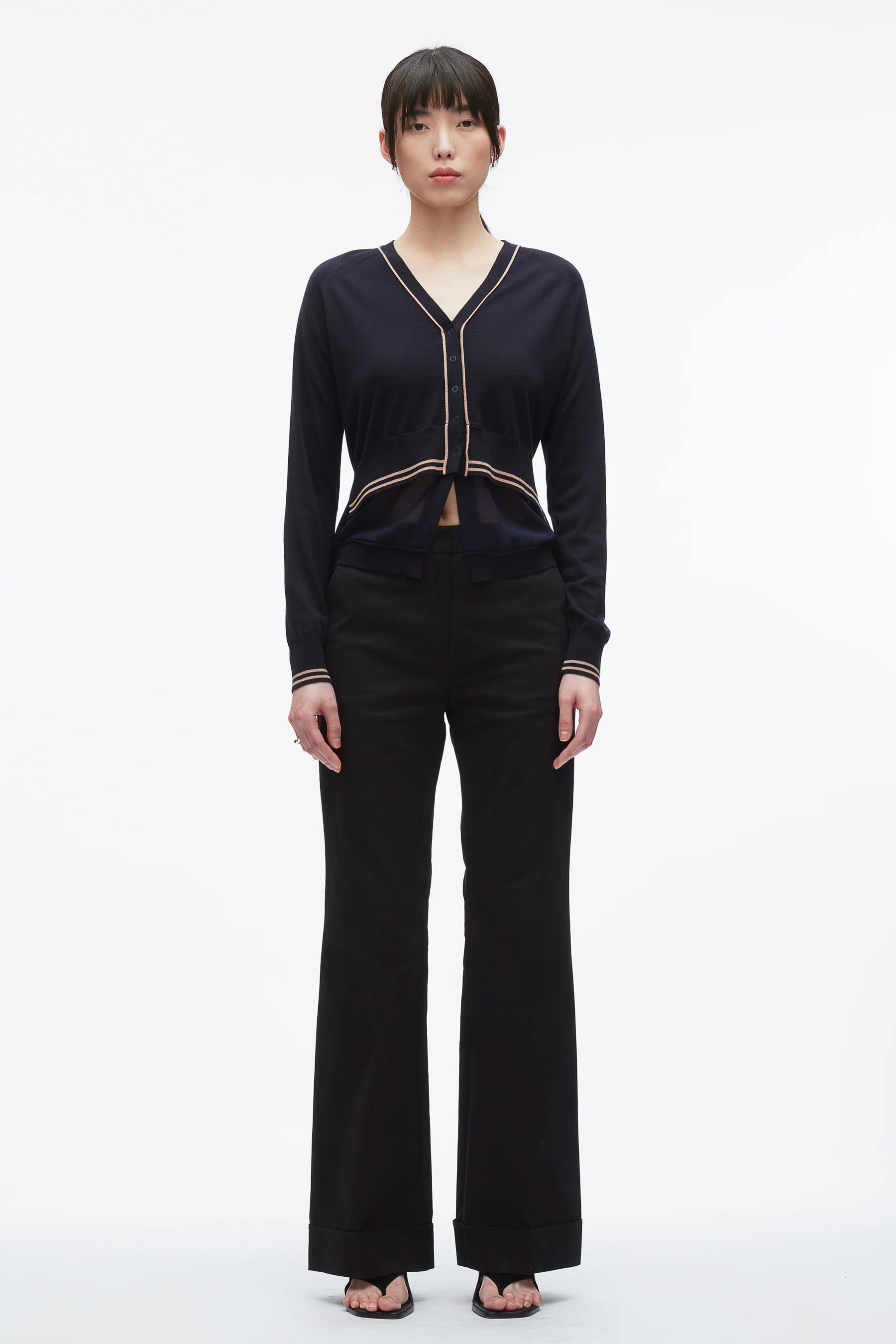 3.1 Phillip Lim Long Sleeve Boxy Cardigan with Chiffon Combo