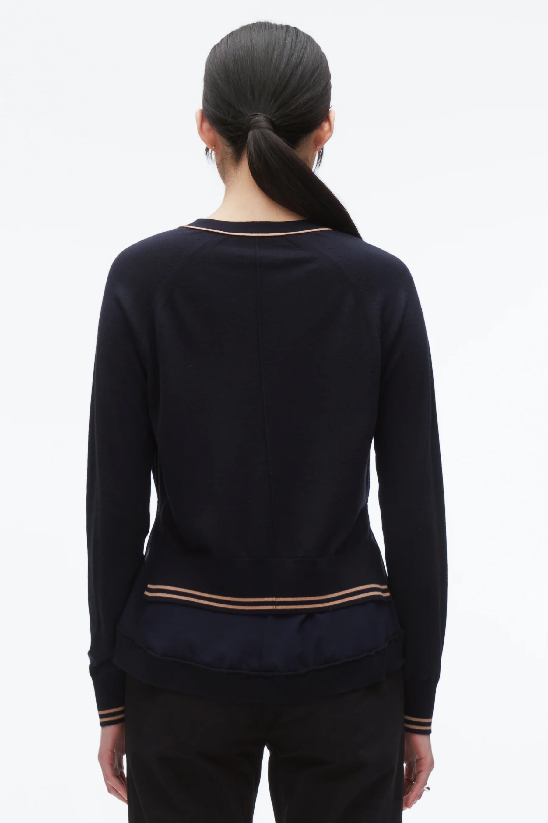 3.1 Phillip Lim Cárdigan cuadrado de manga larga con combinación de gasa