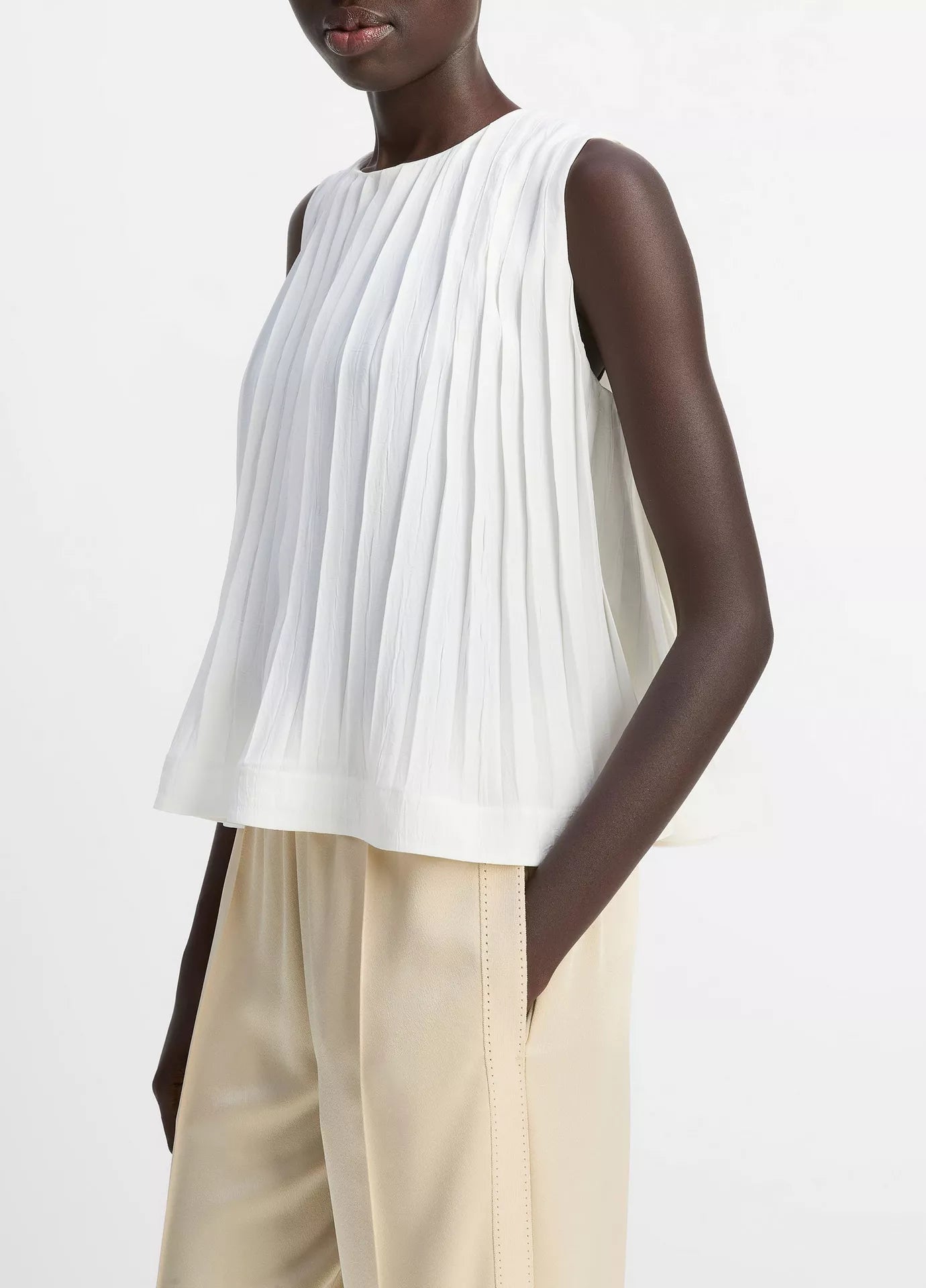 Vince Pleated A-Line Crewneck Top