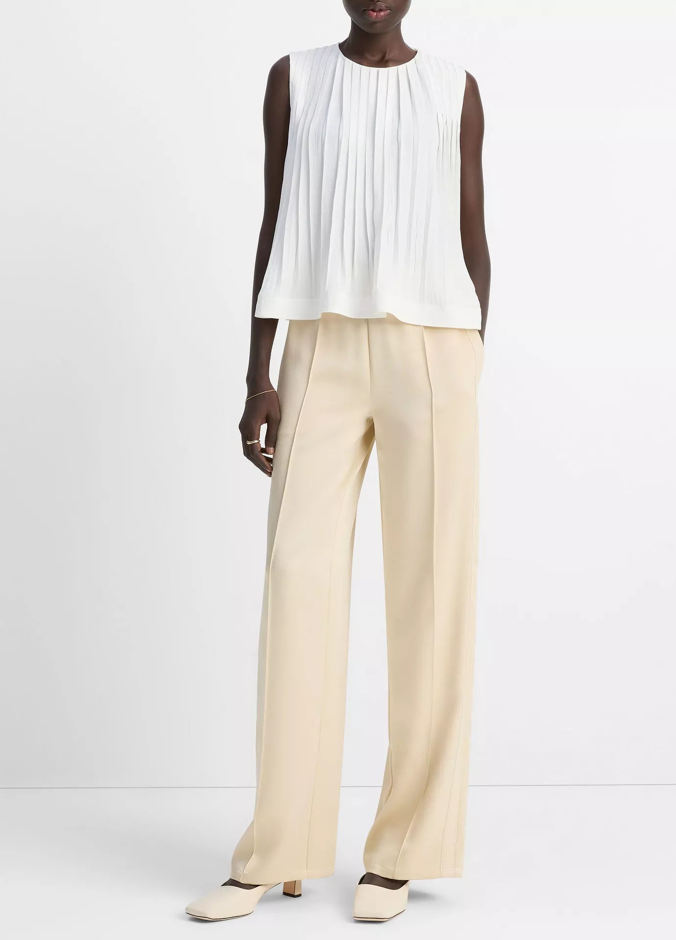 Vince Pleated A-Line Crewneck Top