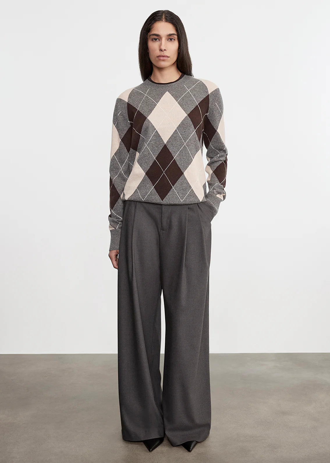 Enza Costa Knit Cashmere Argyle Sweater