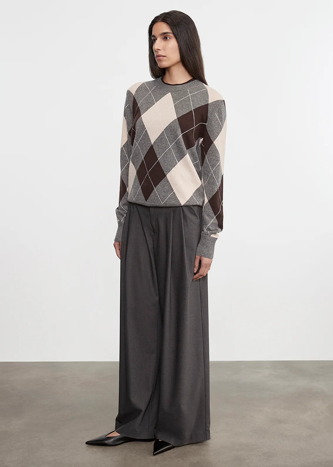 Enza Costa Knit Cashmere Argyle Sweater