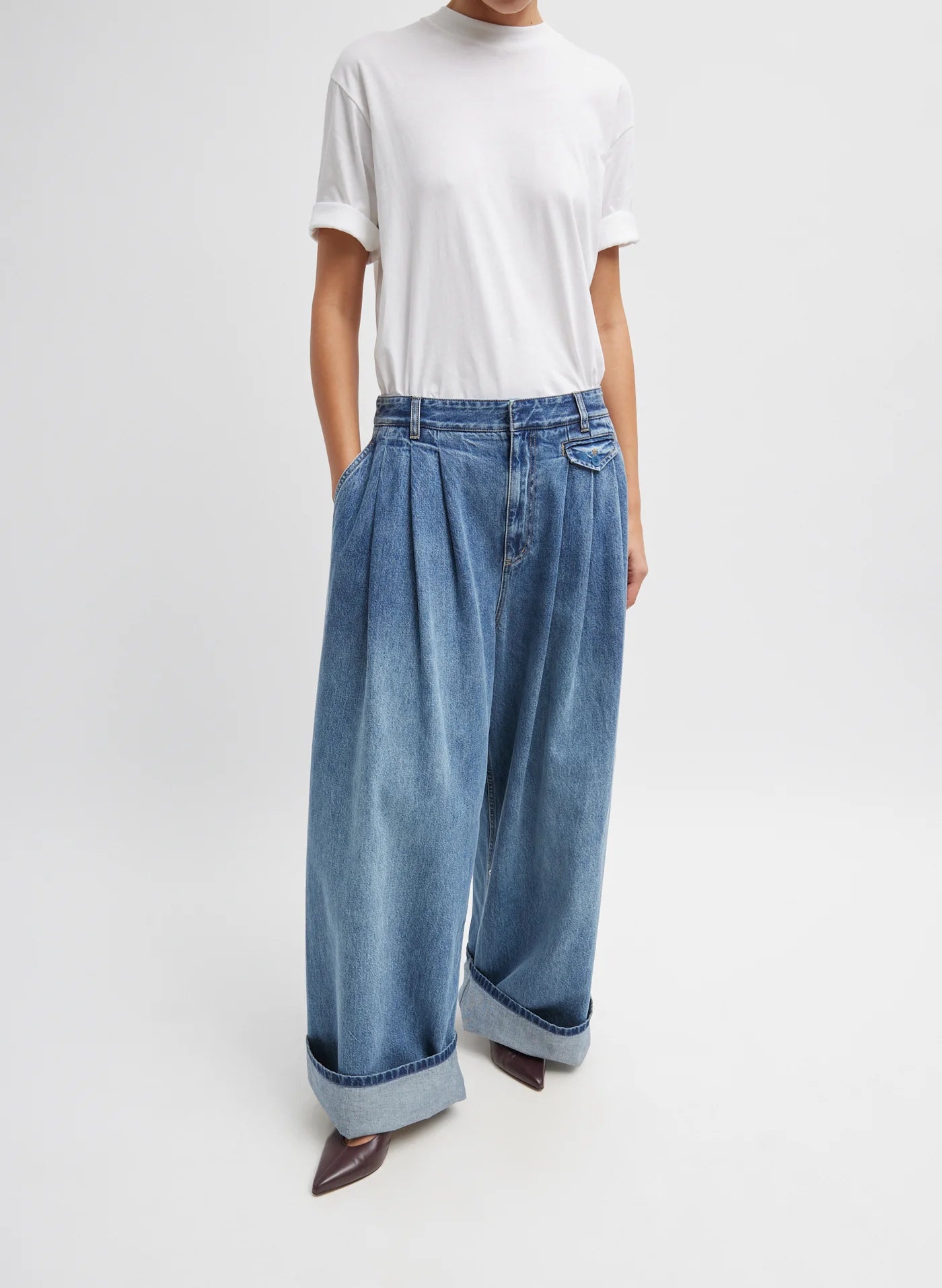 Tibi Spring Denim Triple Pleat Pant