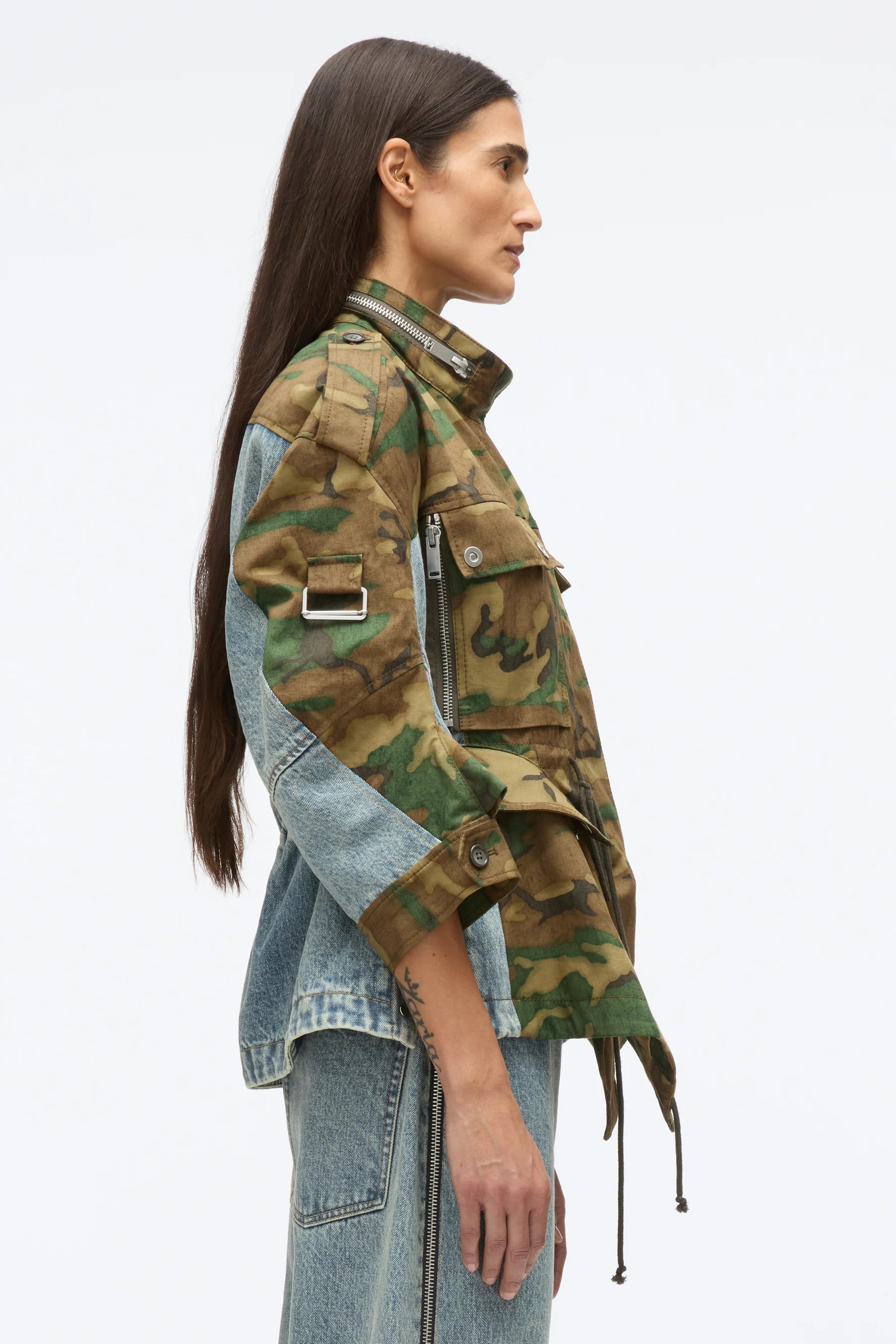 3.1 Phillip Lim Patchwork Camo Ripstop Cinched Womens Utility Jacket