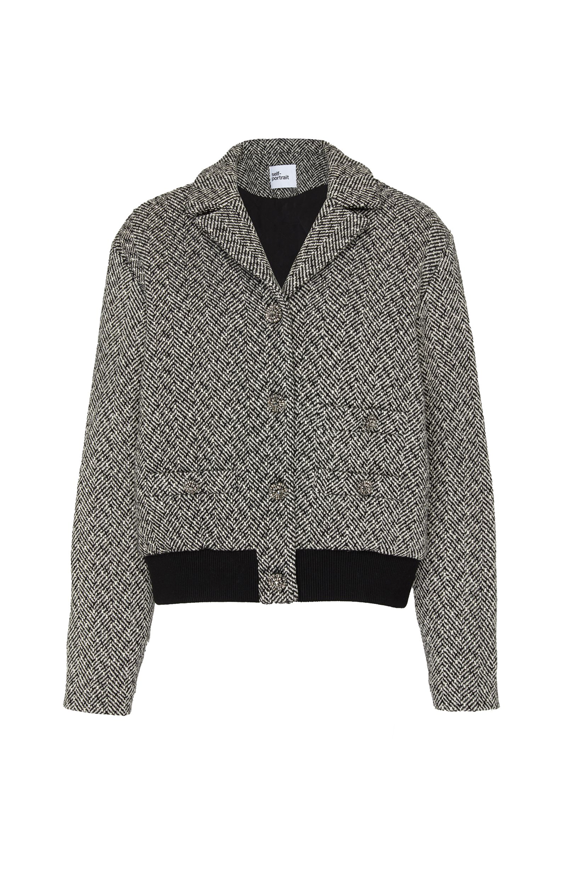 Chaqueta bomber de espiga negra con autorretrato