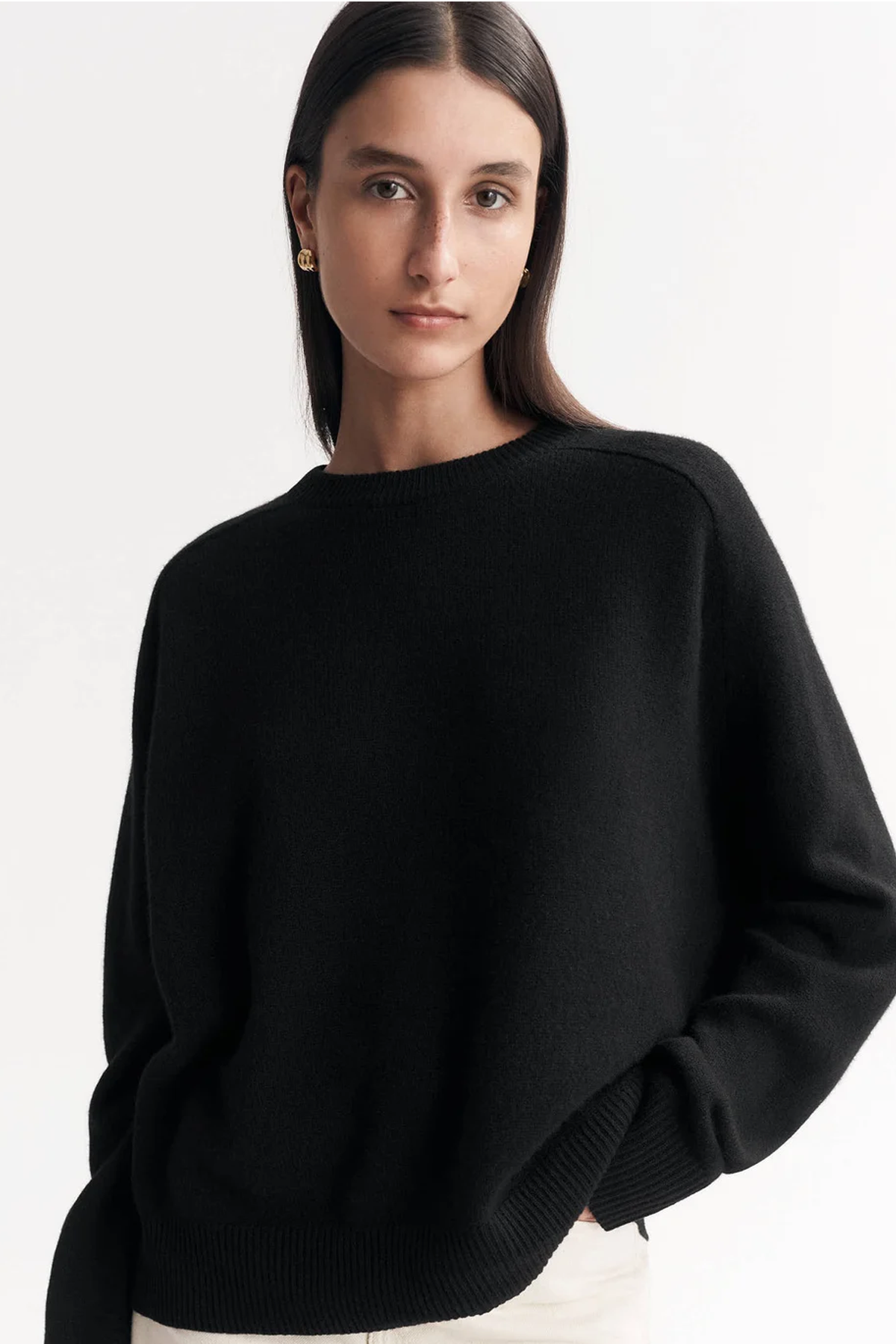 Cuello redondo Boyfriend de cabra suave