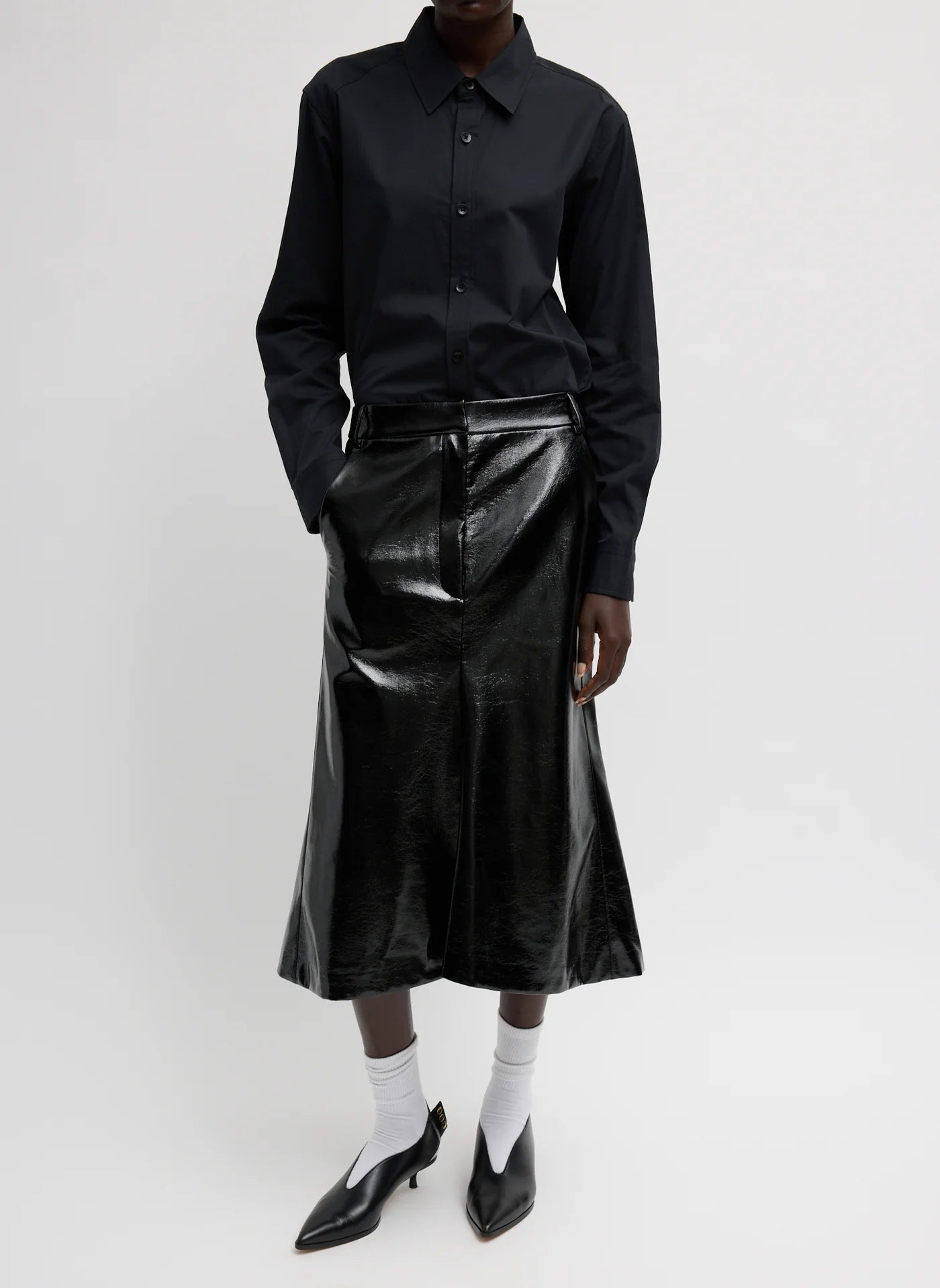 Tibi Faux Patent Leather Sculpted Silke Skirt
