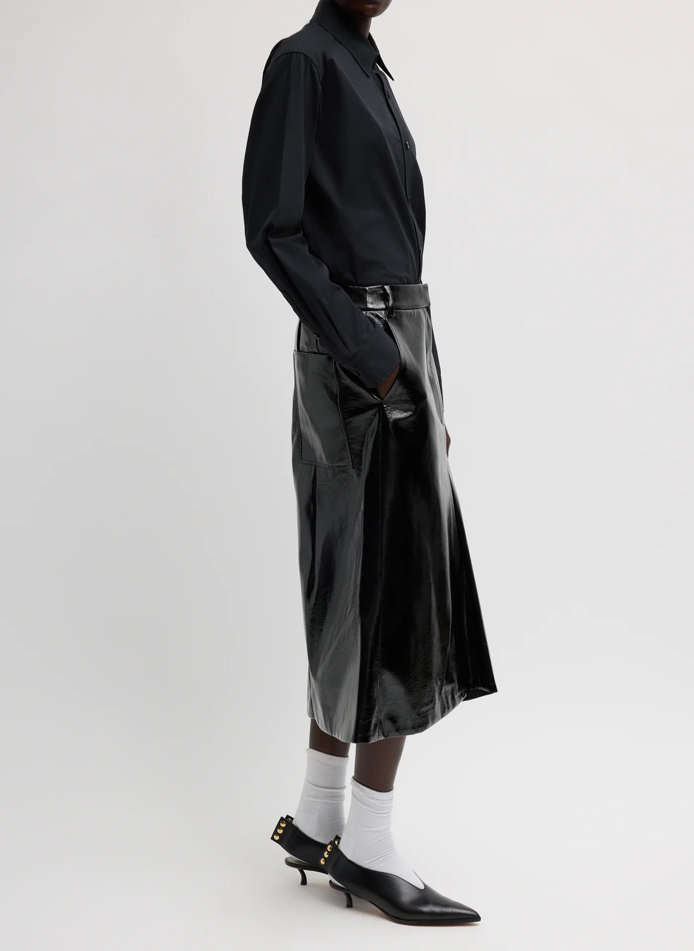 Tibi Faux Patent Leather Sculpted Silke Skirt