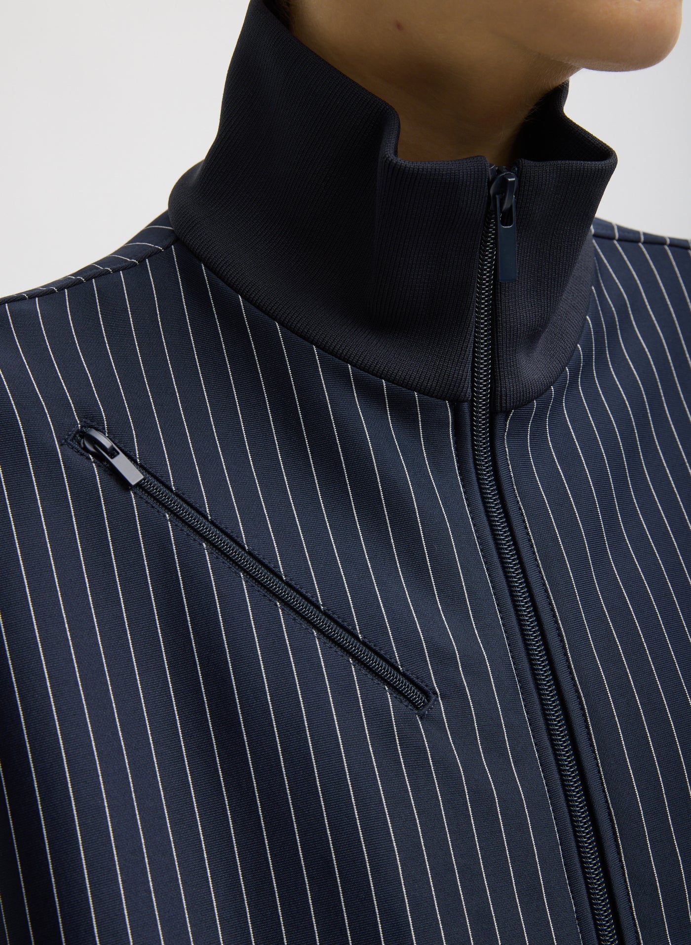 Tibi Pinstripe Active Knit Zipper Detailed Track Jacket
