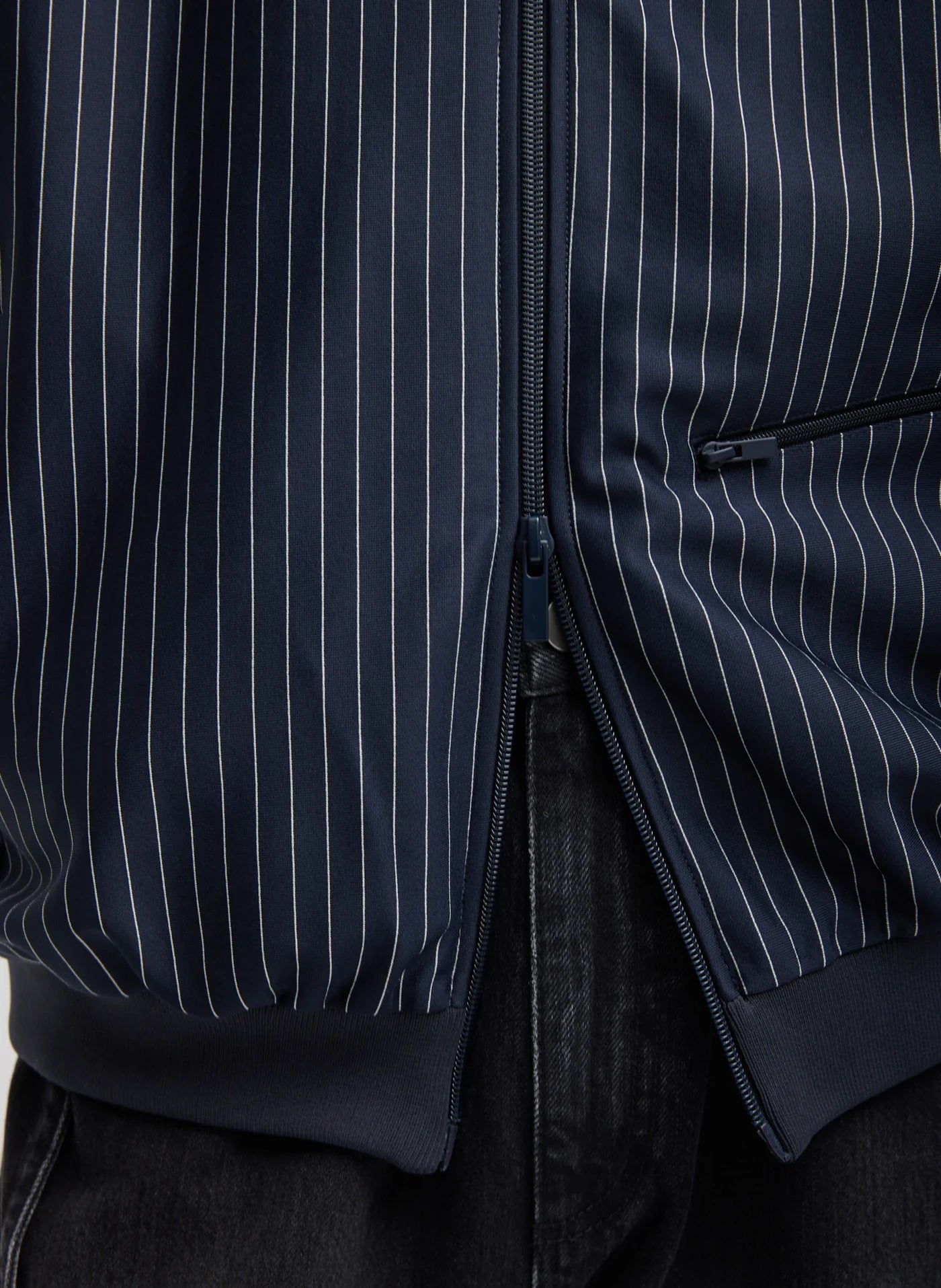 Tibi Pinstripe Active Knit Zipper Detailed Track Jacket