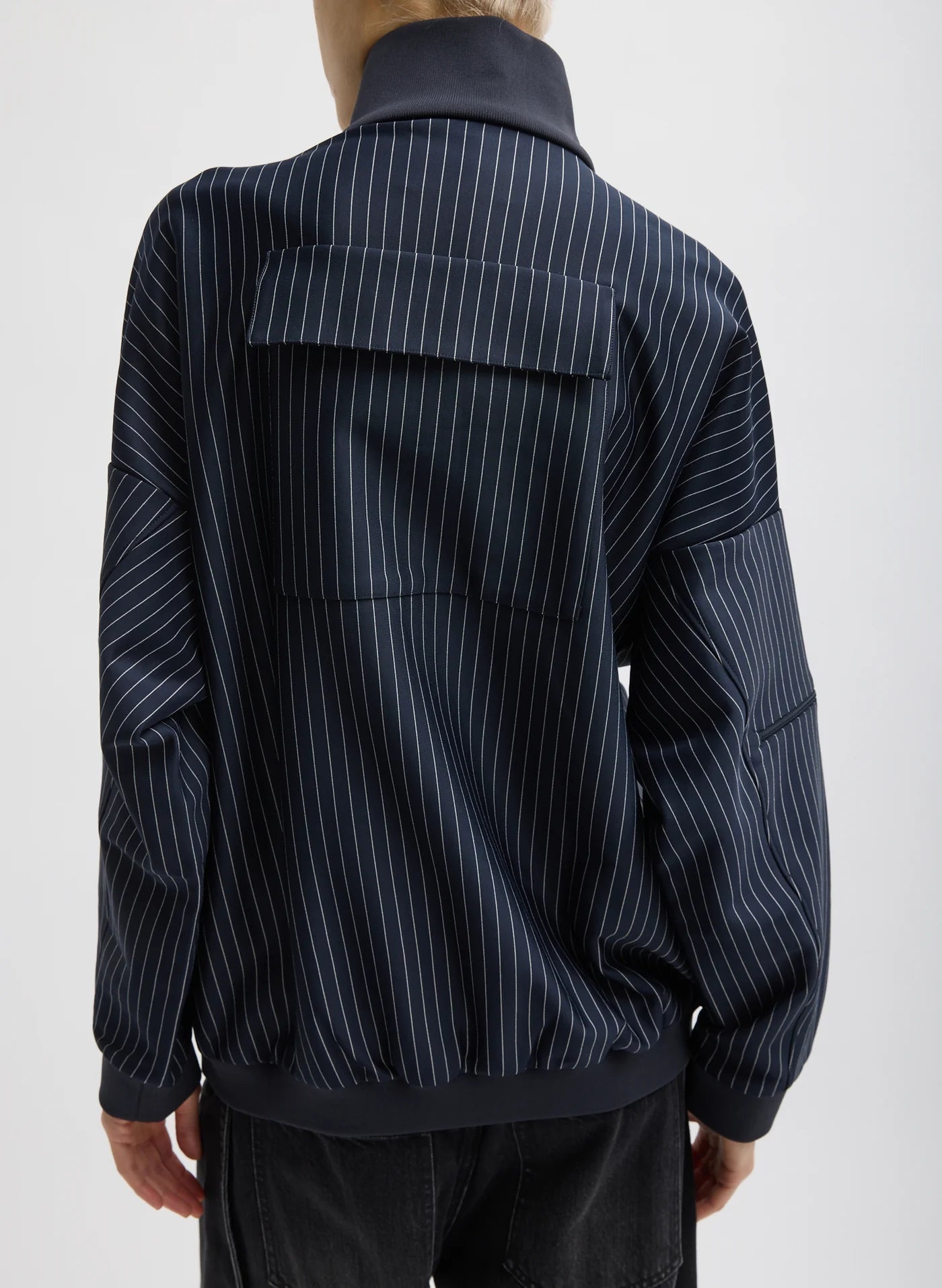 Tibi Pinstripe Active Knit Zipper Detailed Track Jacket