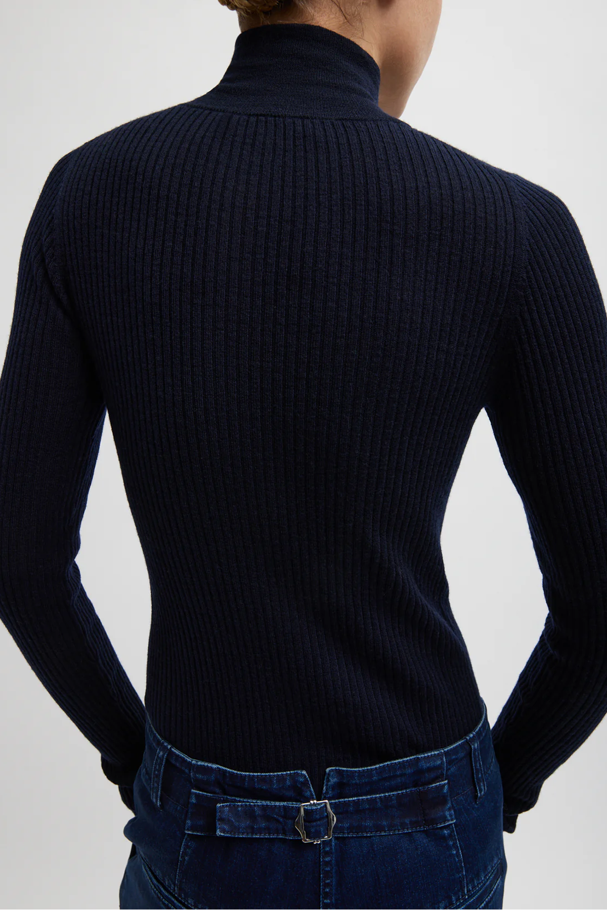 Tibi Feather Weight Ribbed Tneck Zip Up Sweater