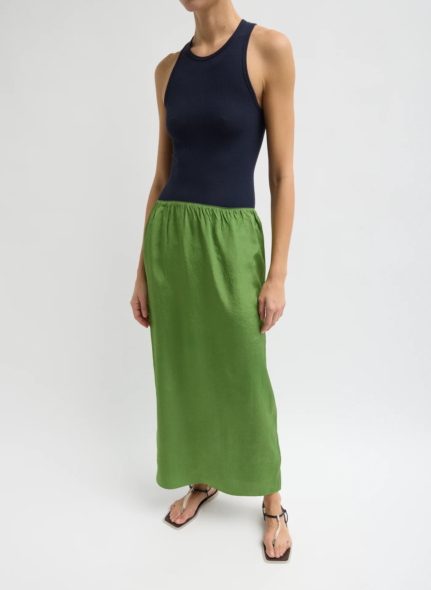 Tibi Summer Acetate Crinkle Maxi Slip Skirt
