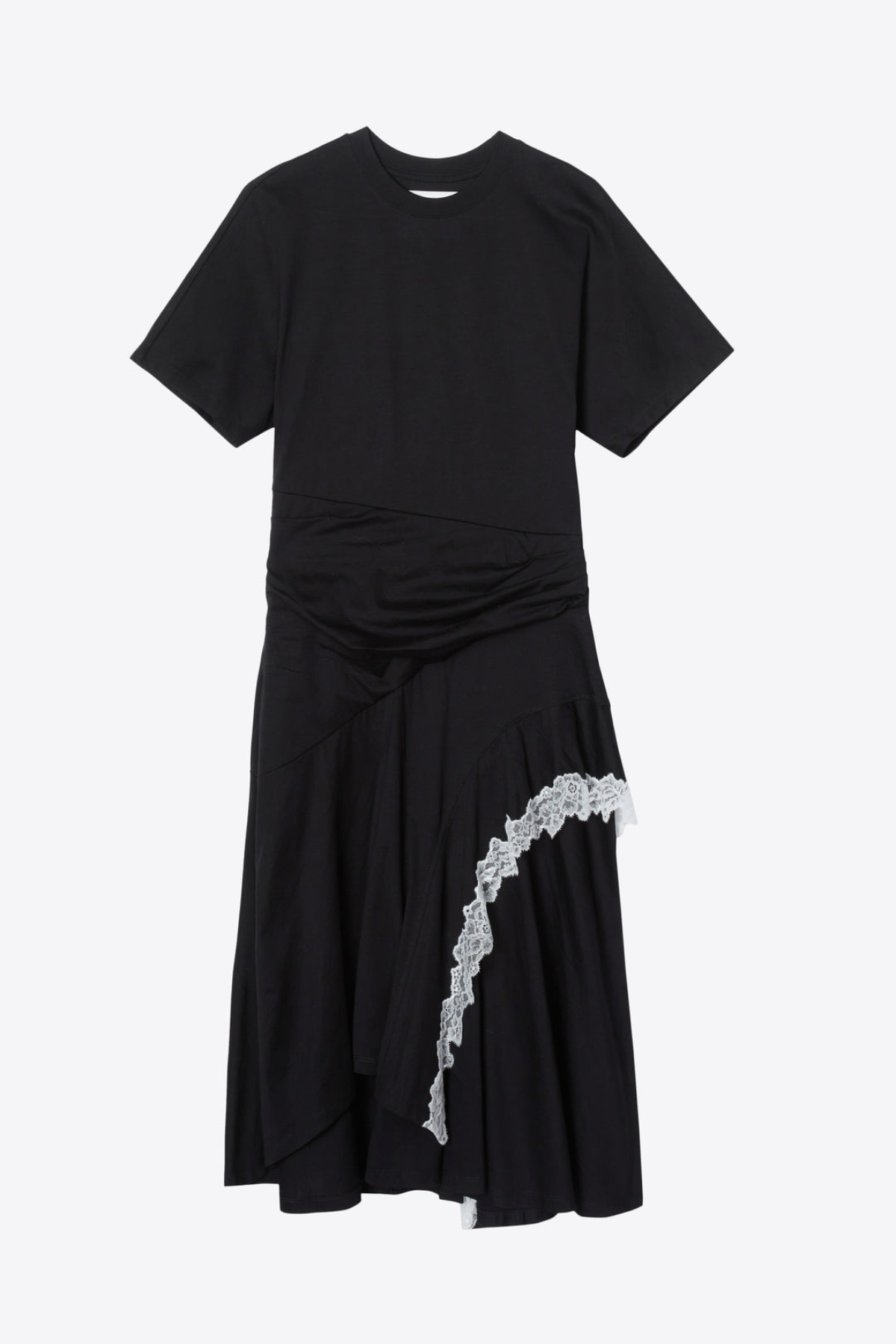 3.1 Phillip Lim Draped T-Shirt Dress with Lace Trim - Black 3.1 Phillip Lim Draped T-Shirt Dress with Lace Trim - Black