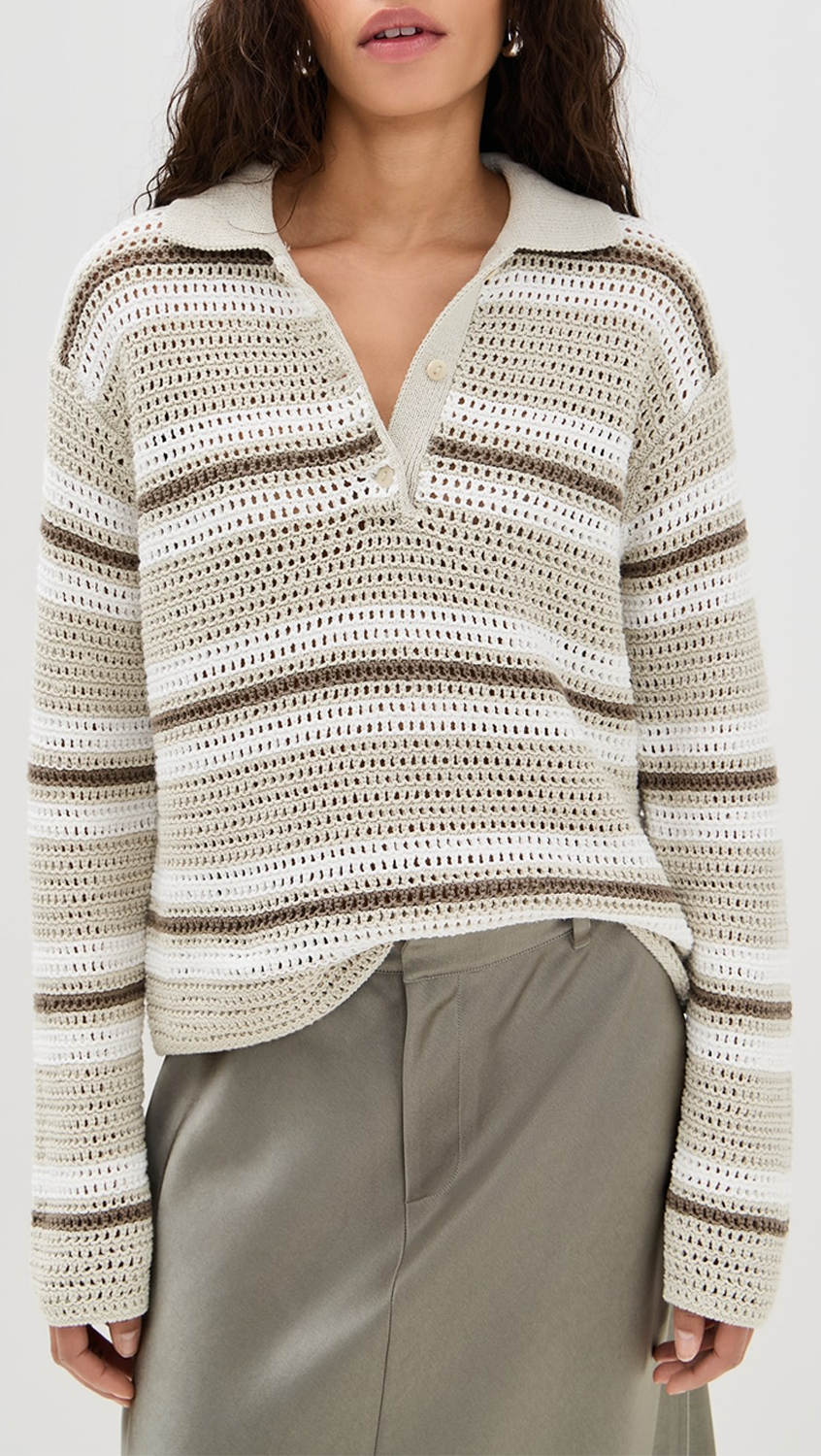 Vince Mesh Stripe Button Polo