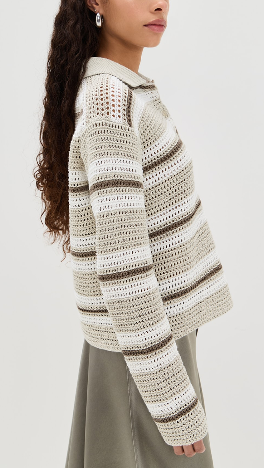 Vince Mesh Stripe Button Polo