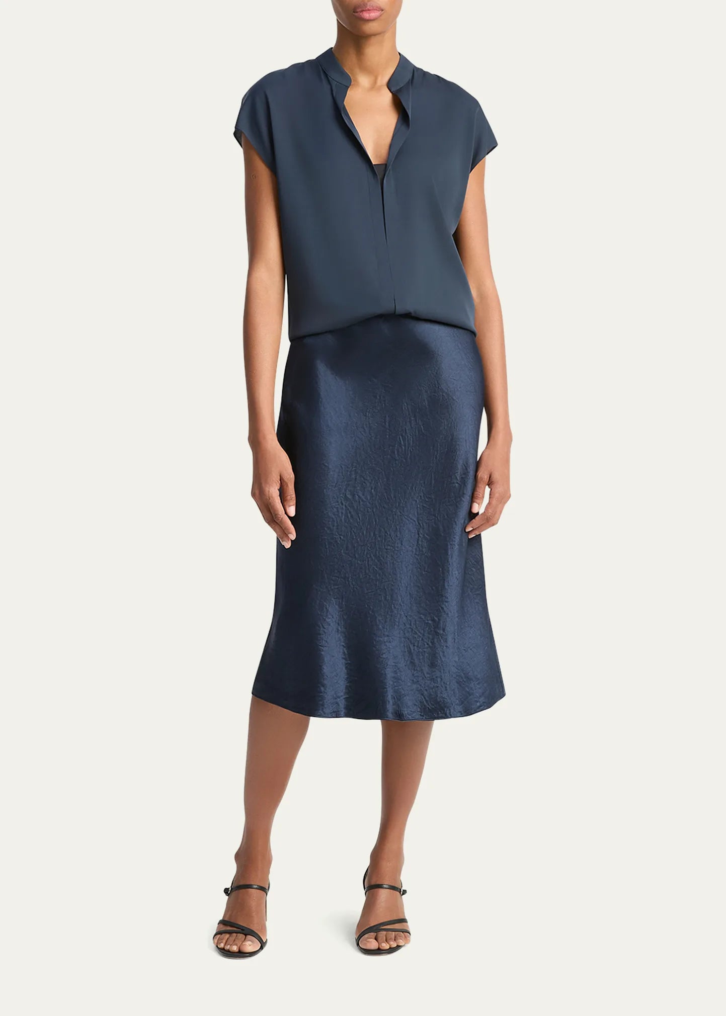 Vince Cap Sleeve Blouse with Contrast Hidden Placket