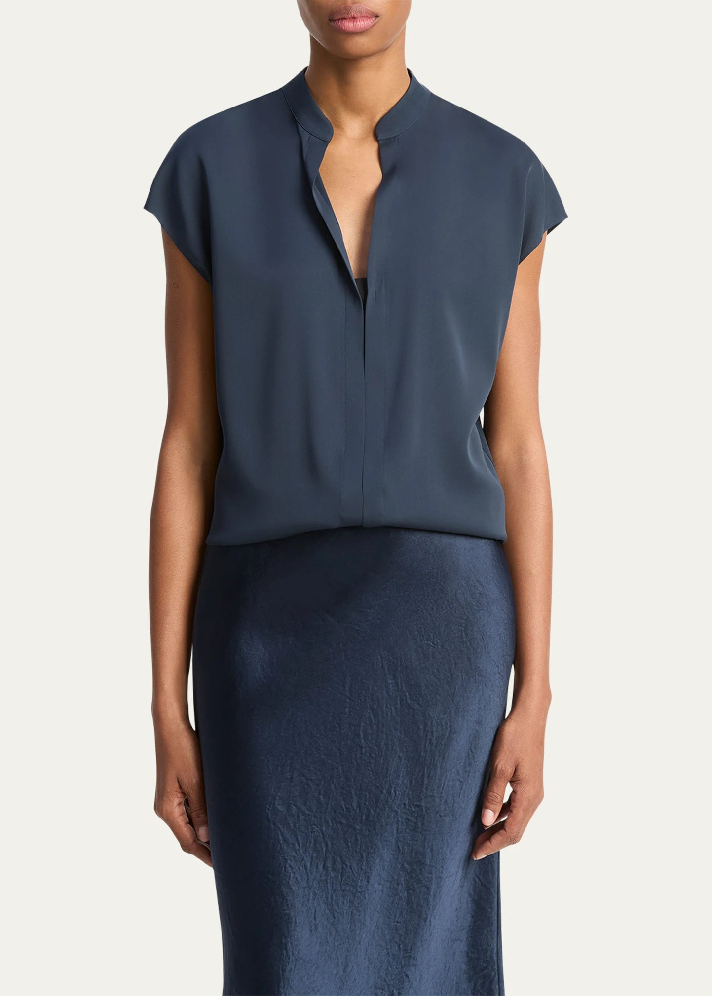 Vince Cap Sleeve Blouse with Contrast Hidden Placket
