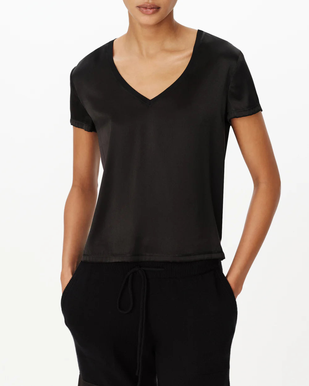 ATM Stretch Charmeuse V-Neck Tee