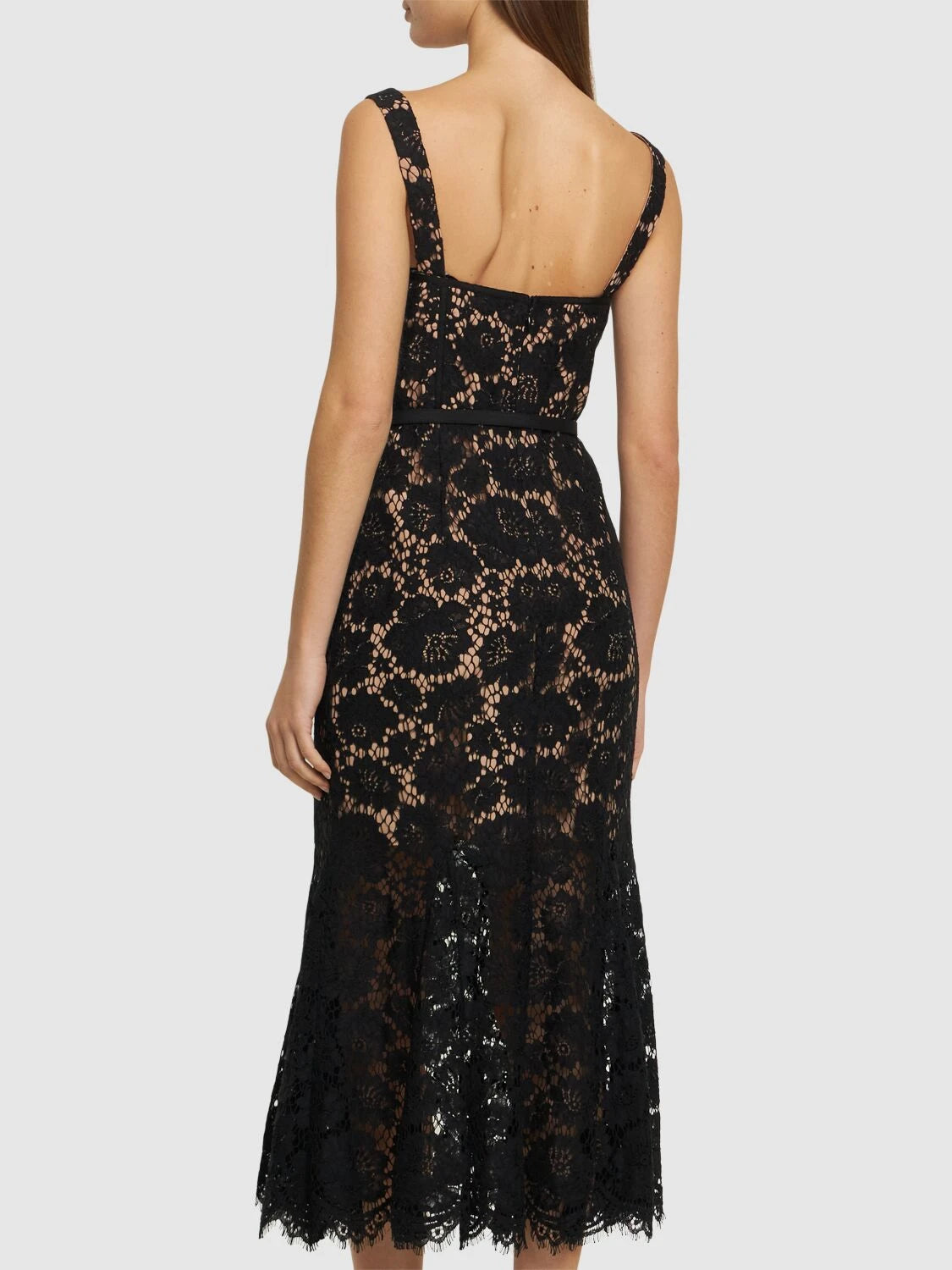 Self-Portrait Black Fine Lace Midi Dress