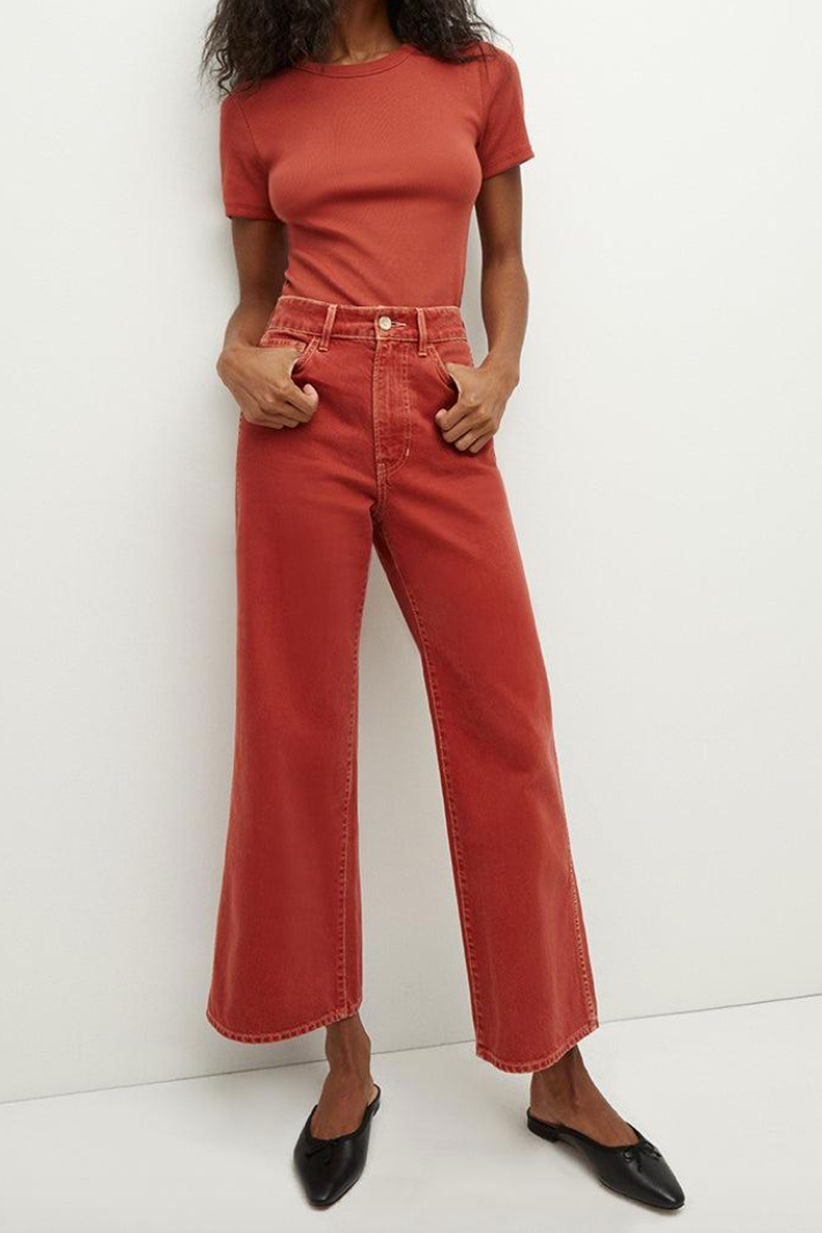 Veronica Beard Taylor High-Rise Cropped Wide-Leg Jeans in Brick