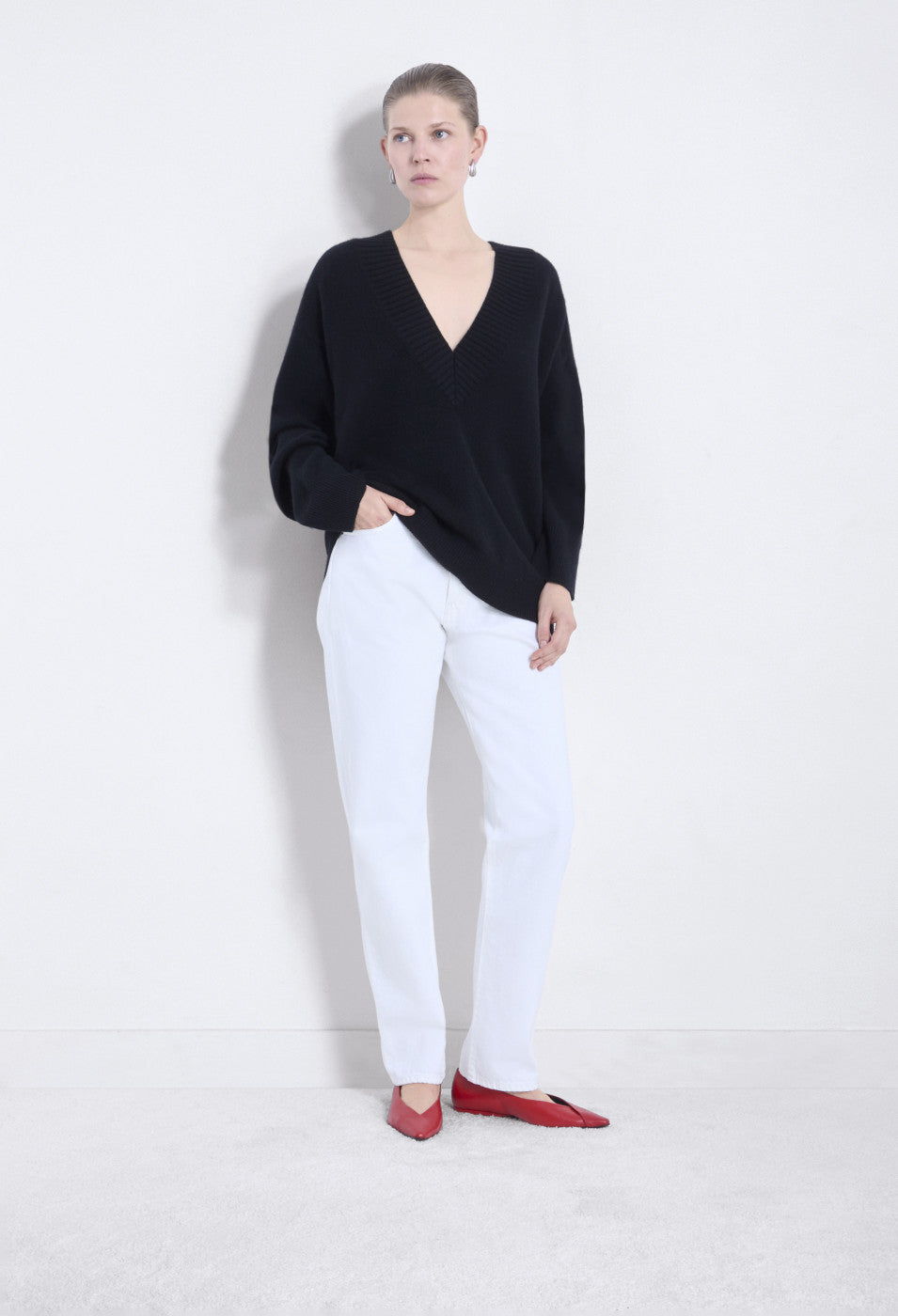 Loulou de Saison Sage Deep V Neck Sweater