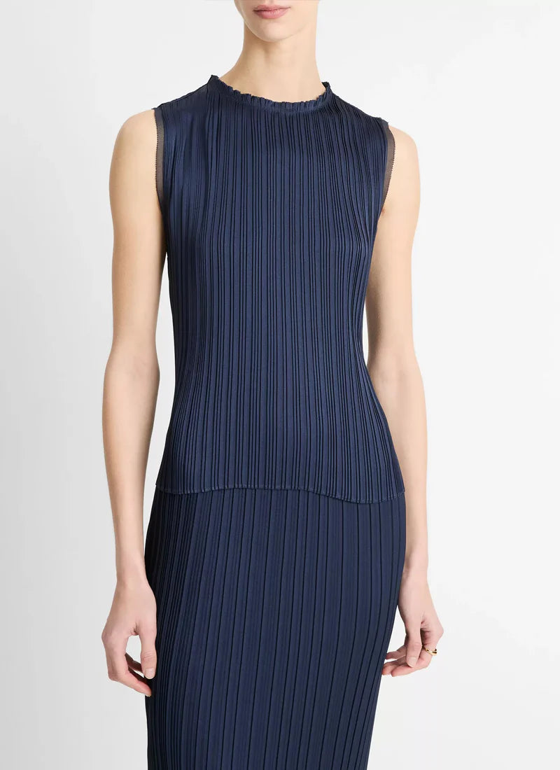 Vince Pleated Crew Neck Shell