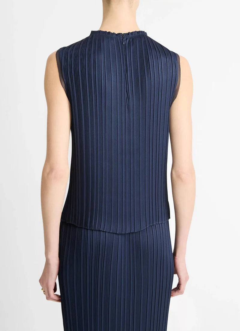 Vince Pleated Crew Neck Shell