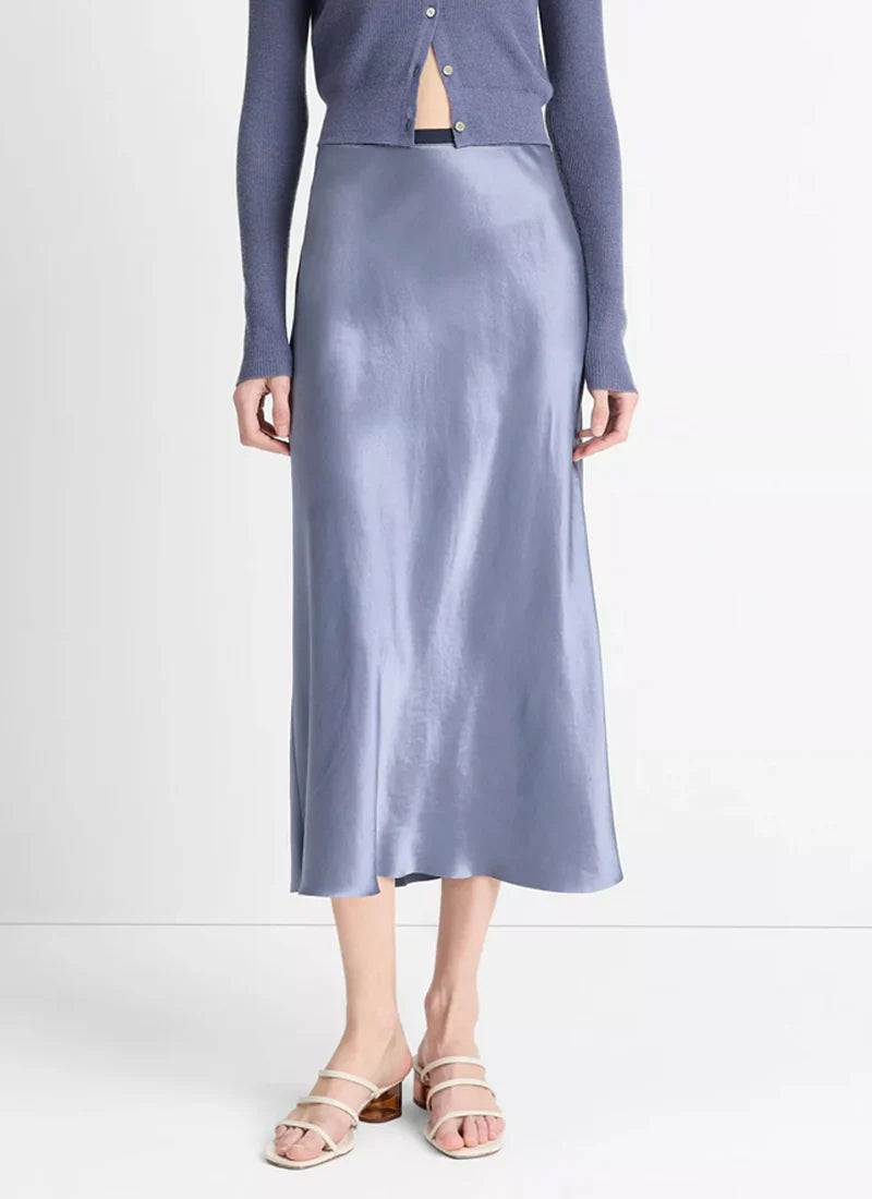 Vince Contrast Waistband Satin Skirt