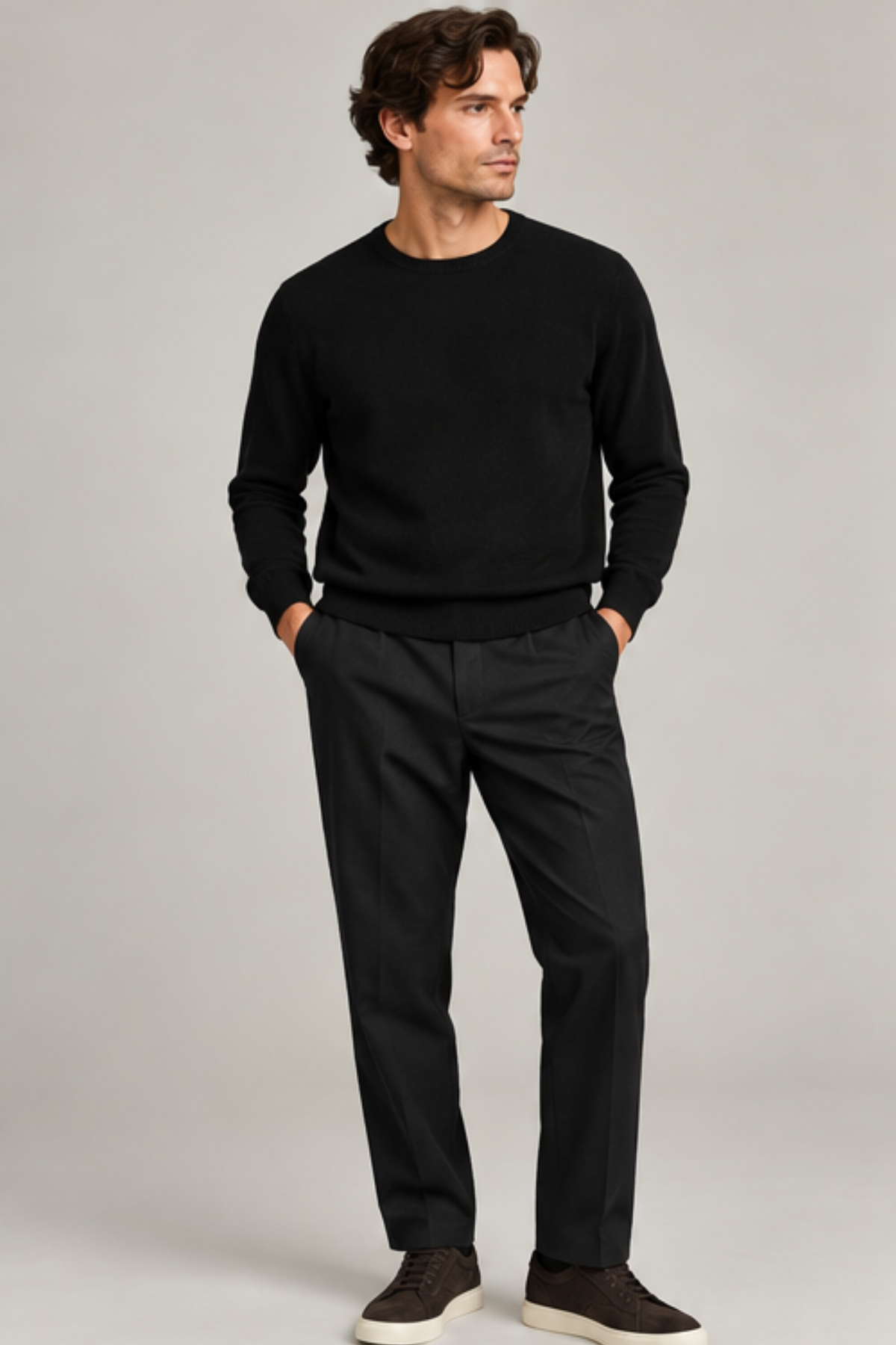 Soft Goat Men's Classic Crewneck Sweater - Black