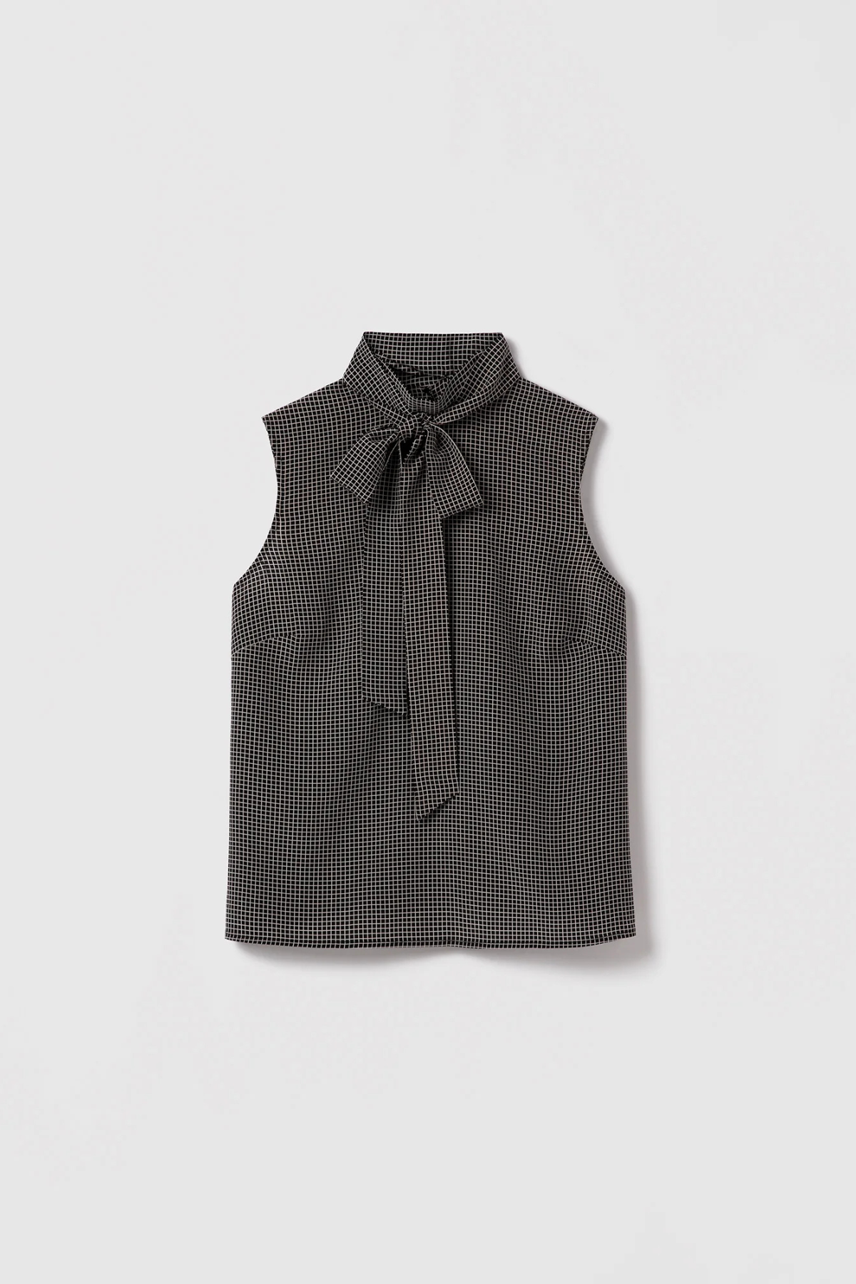 Judith & Charles Mockneck Sleeveless Alta Blouse with Tie - Black/Off White
