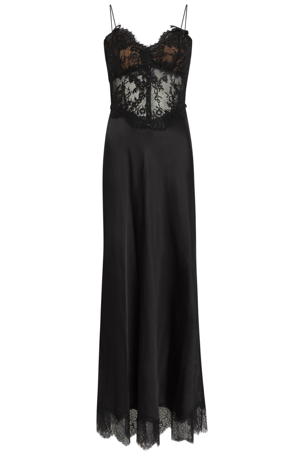 Self-Portrait Black Satin Lace Midi Dress - Black