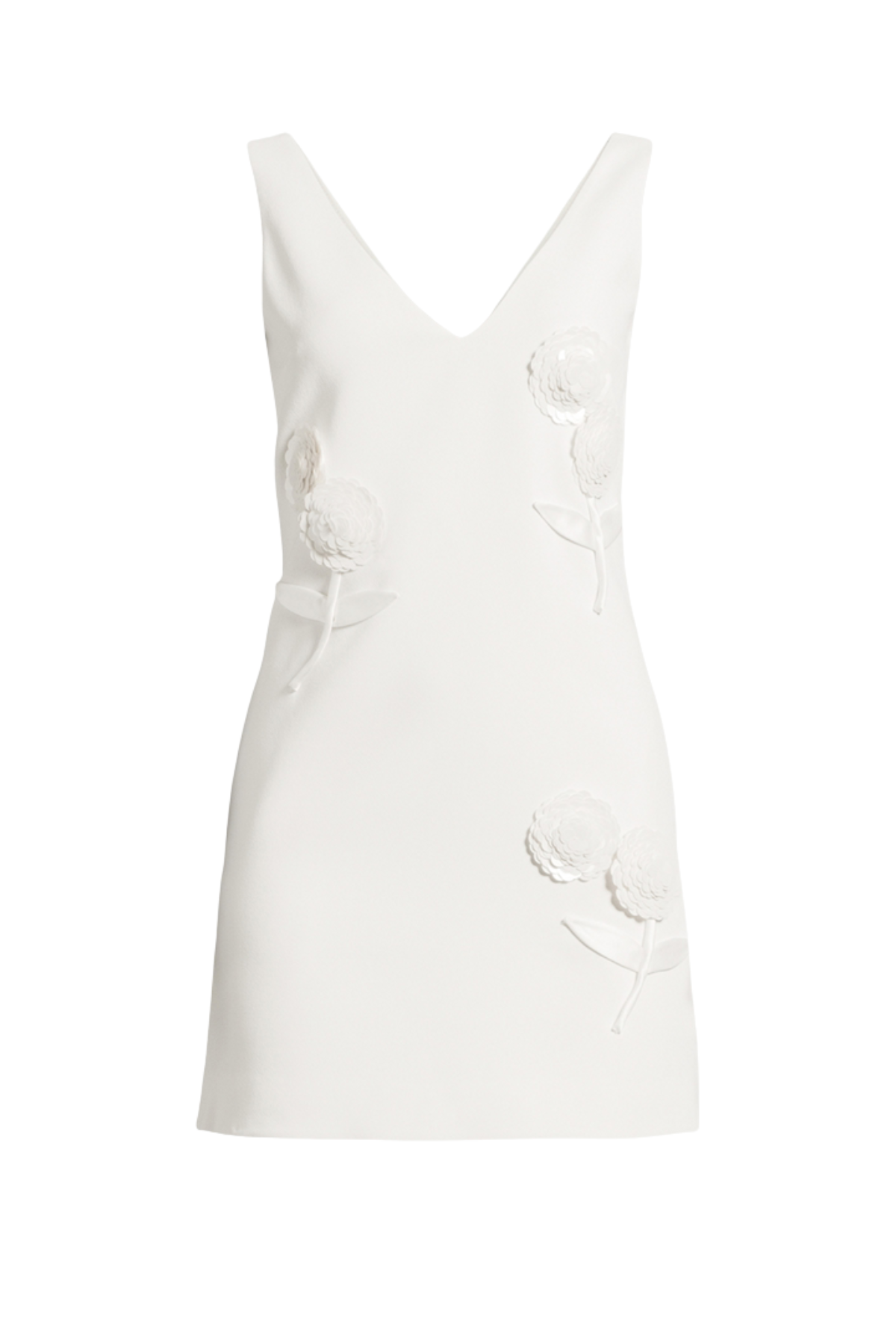 Self-Portrait White Crepe Embellished Flower Mini Dress - White
