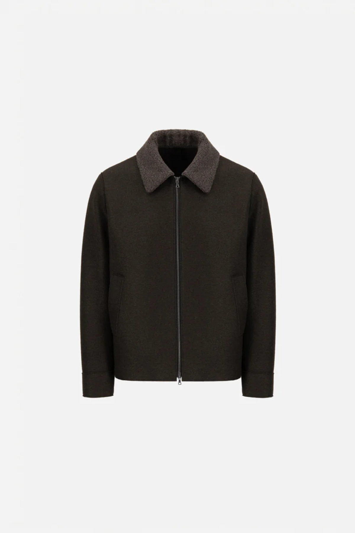 Harris Wharf Men's Golf Jacket Pressed Wool and Bouclé - Dark Brown