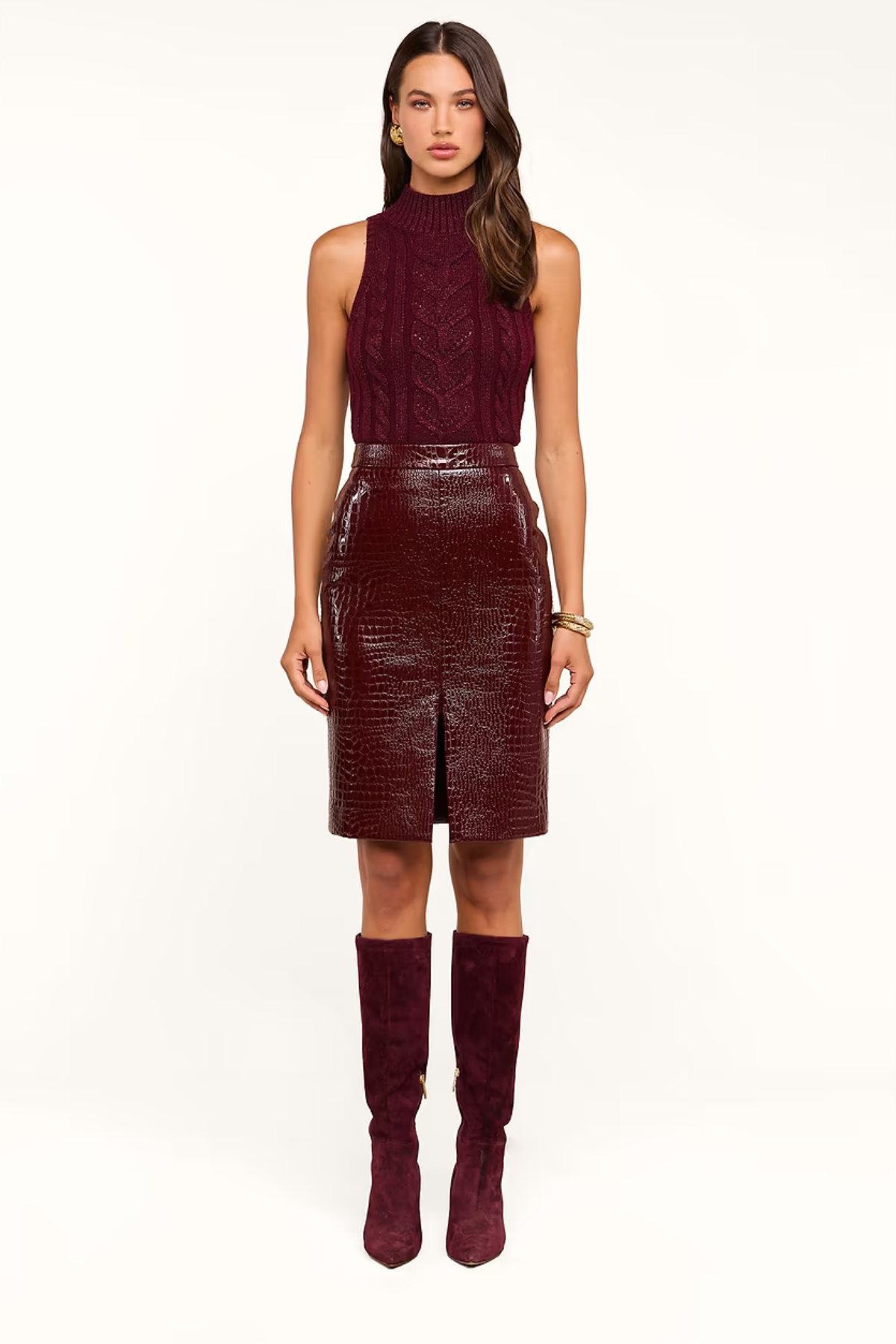 L’AGENCE Violetta Pencil Skirt - Dark Port Croc