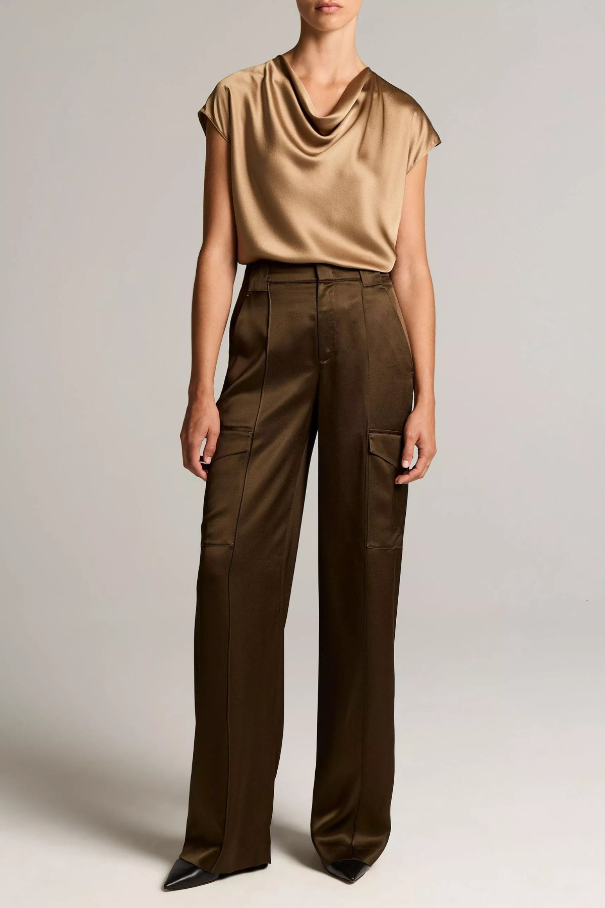 Vince High Waisted Satin Utility Trouser - Cypress