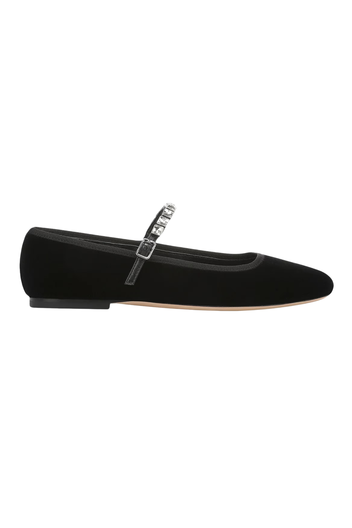 Veronica Beard Ellie Velvet Crystal Strap Flat - Black