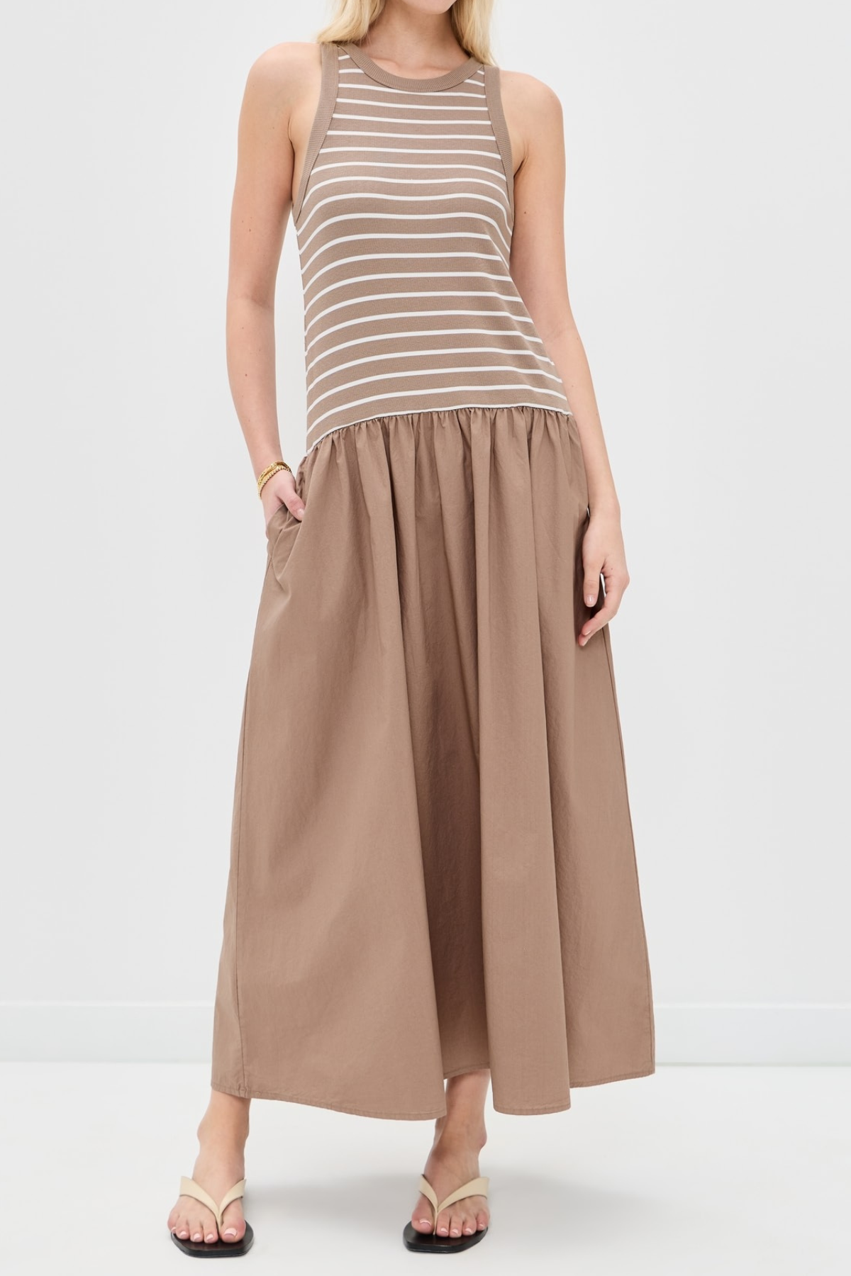 Velvet Romina Stripe Rib & Poplin Mix Media Dress