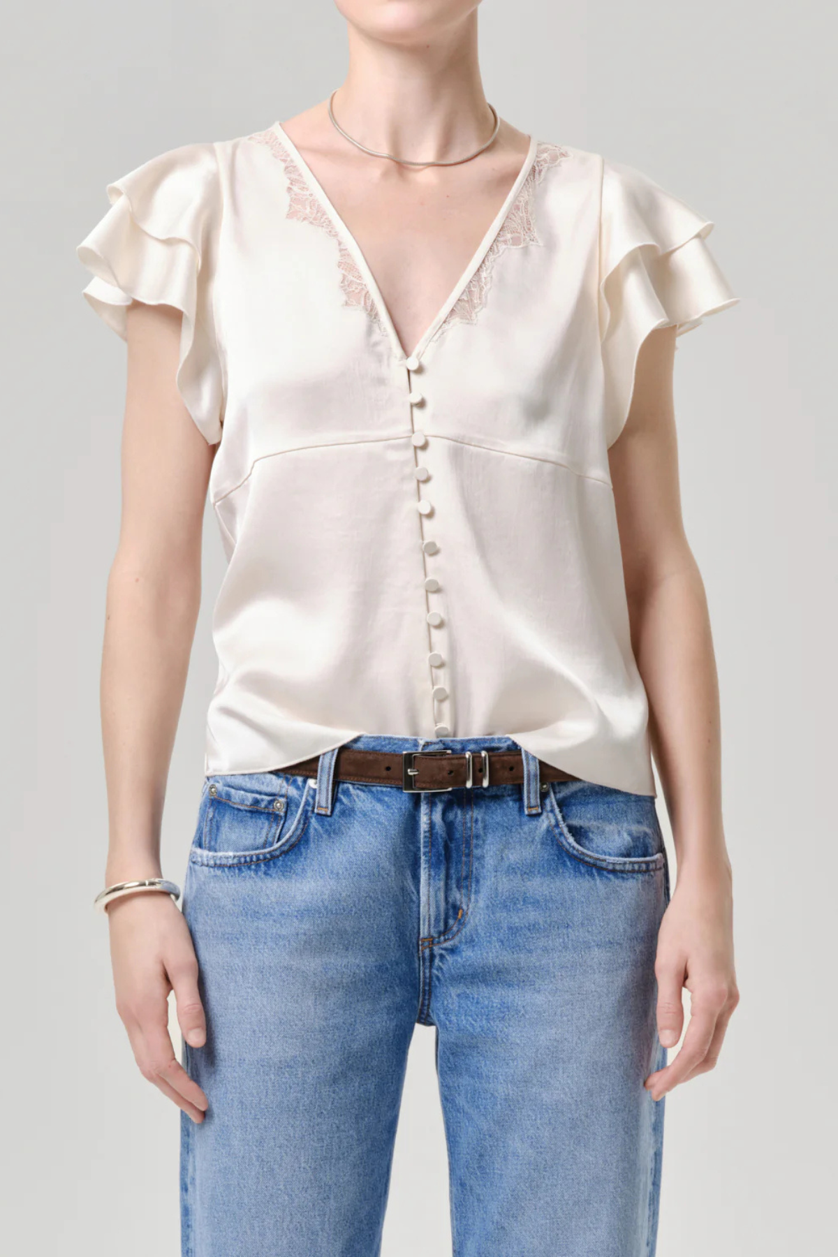 Citizens of Humanity Lola Flutter Lace Sleeve Top - Cream