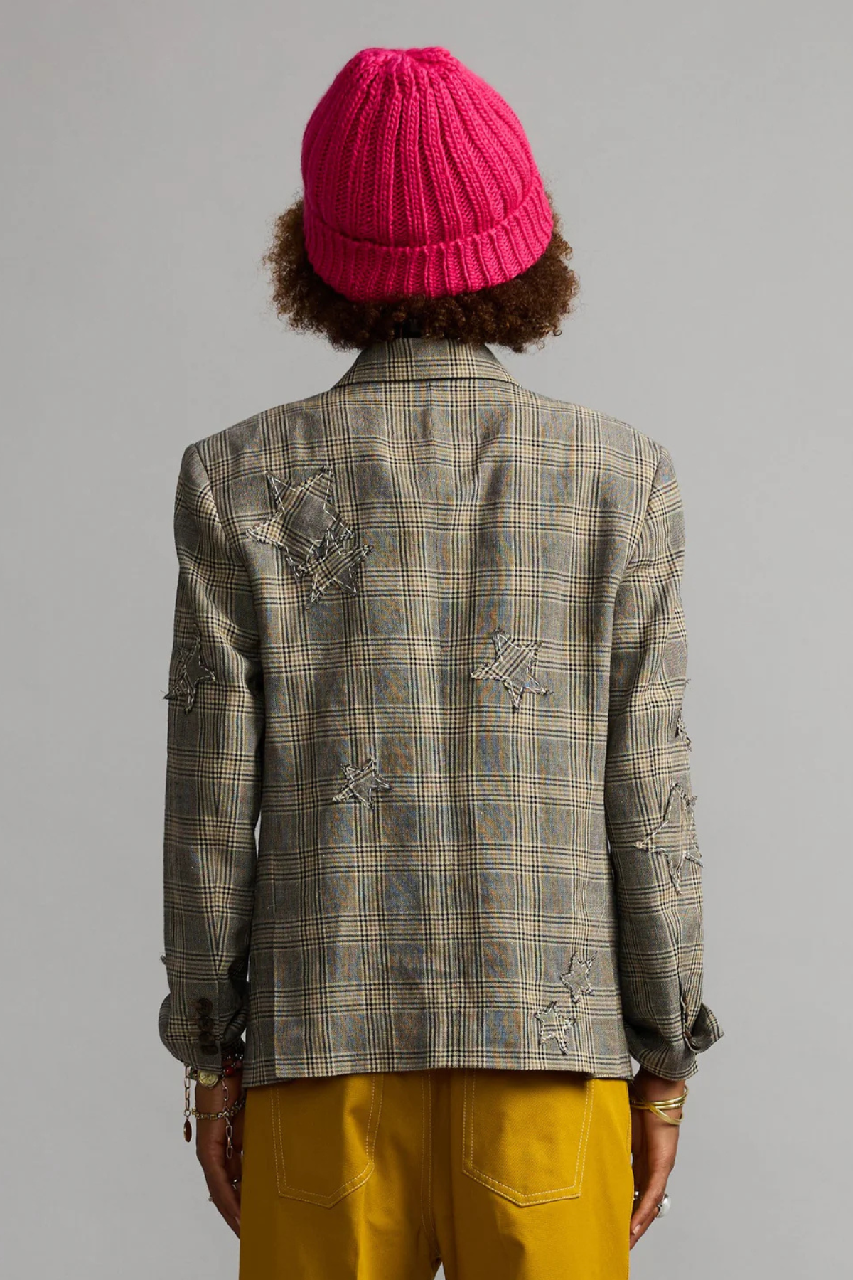 R13 Boyfriend Notch Lapel Blazer - Small Khaki Plaid