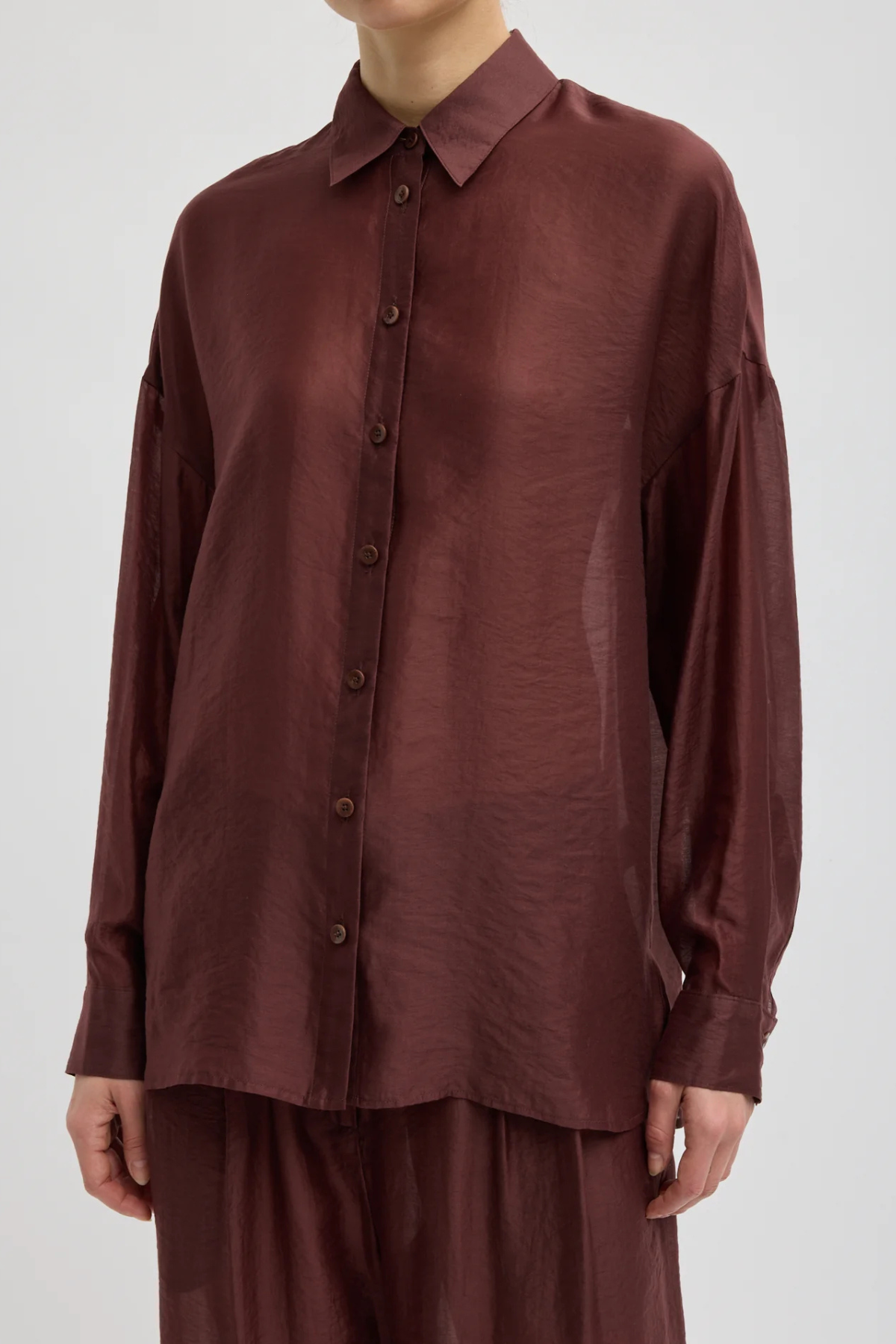 Tibi Summer Voile Stella Oversized Shirt - Russet Brown