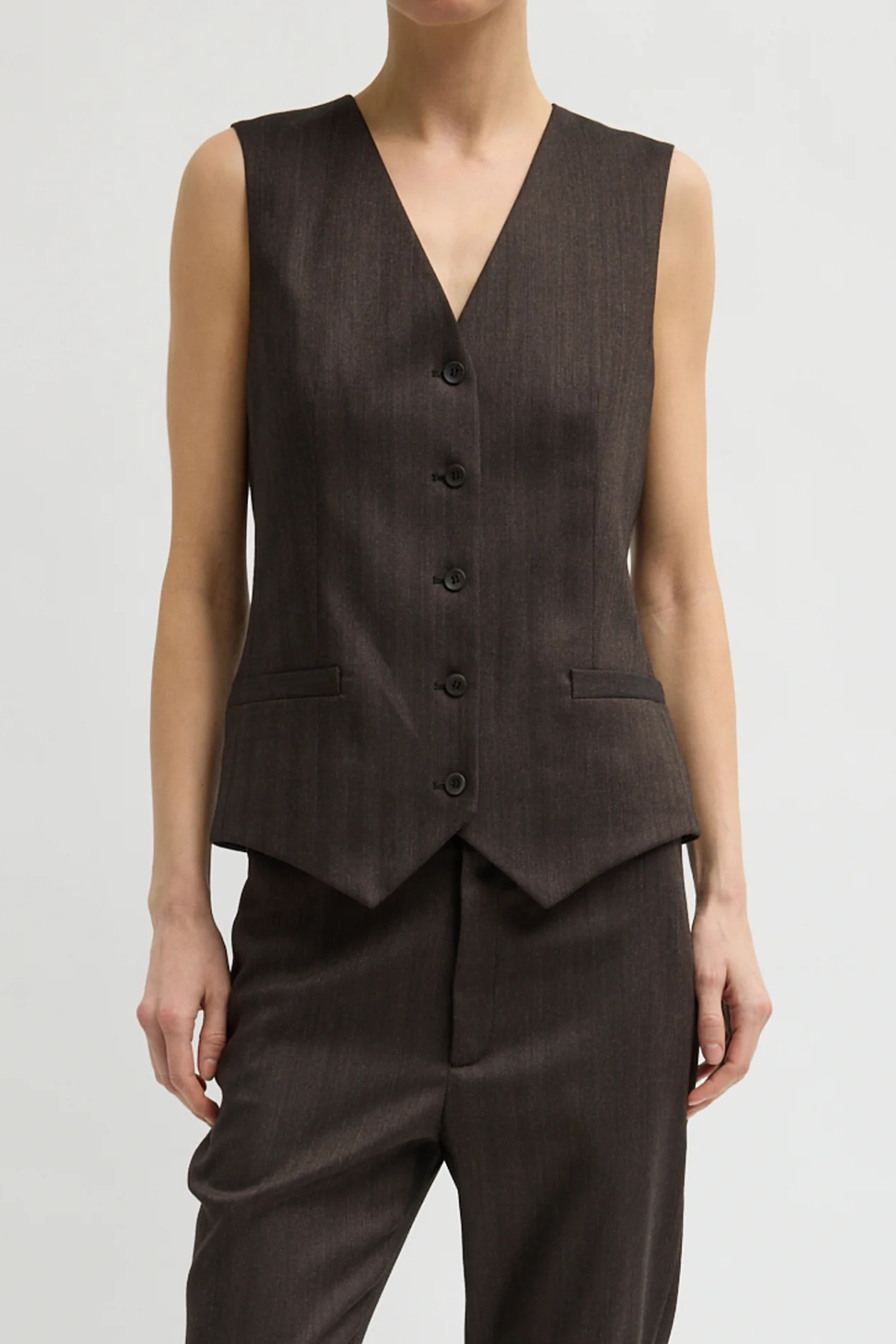 Tibi Herringbone Suiting Vest - Brown Multi