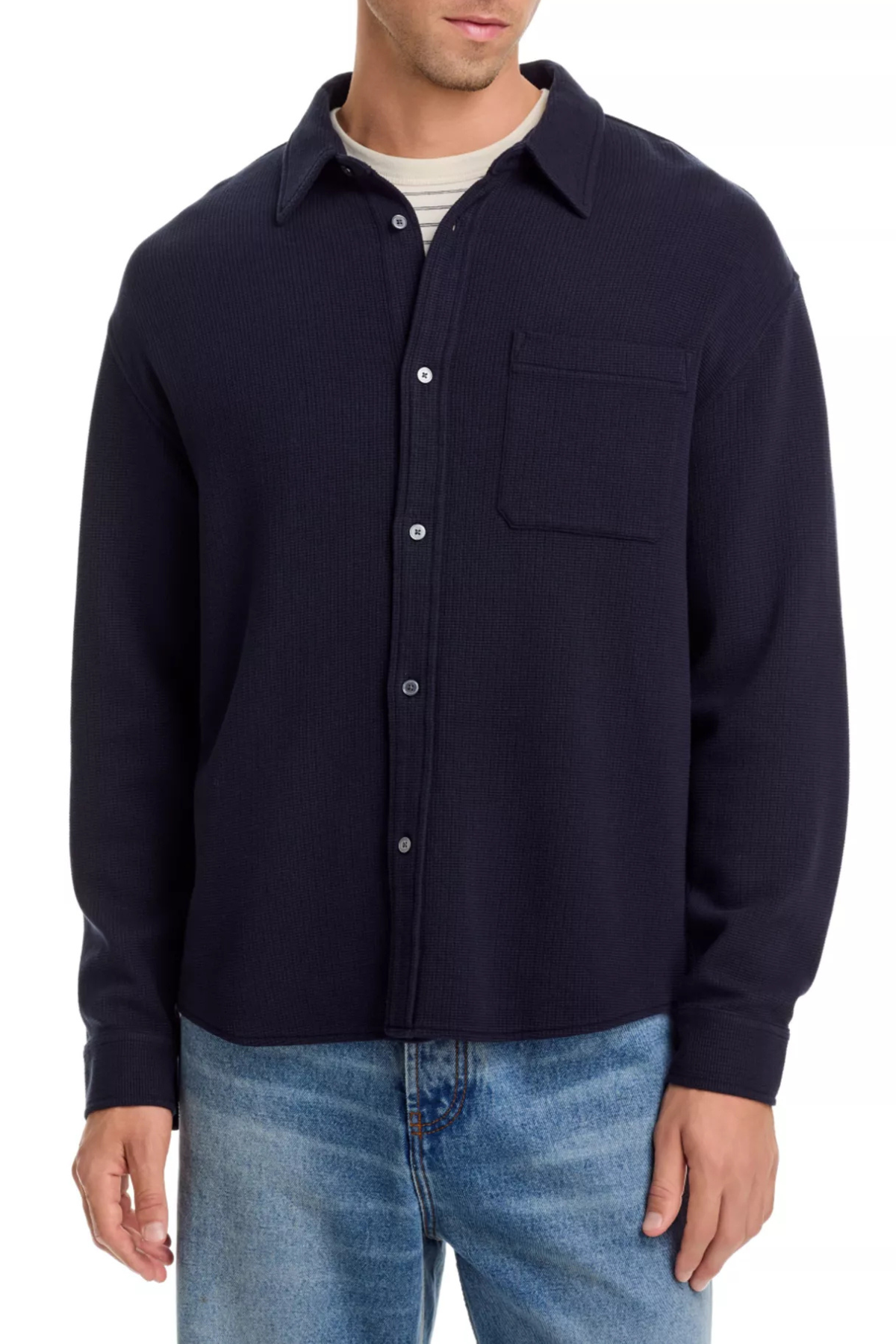 Frame Men's Waffle Textured Shirt - Dark Navy