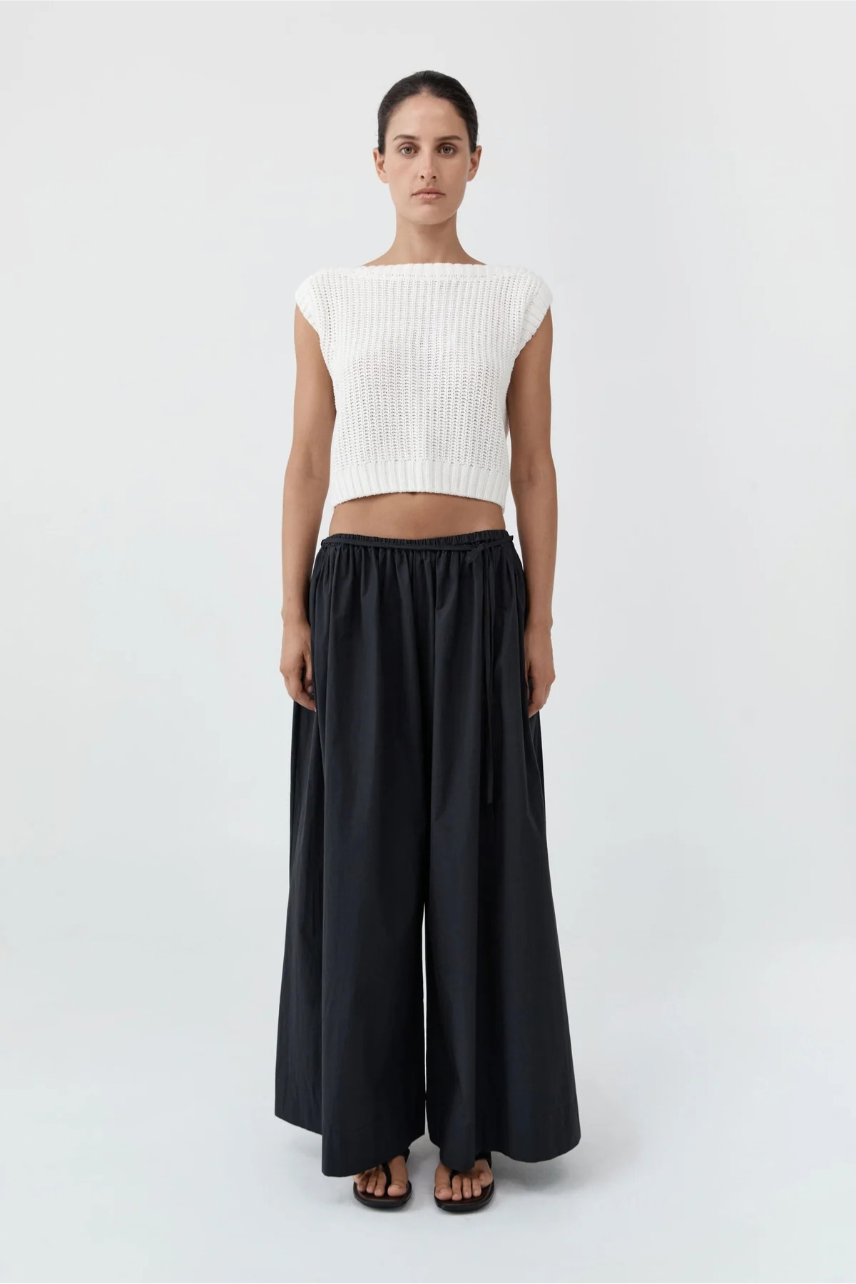 St. Agni Cotton Hybrid Wide Leg Pants - Black