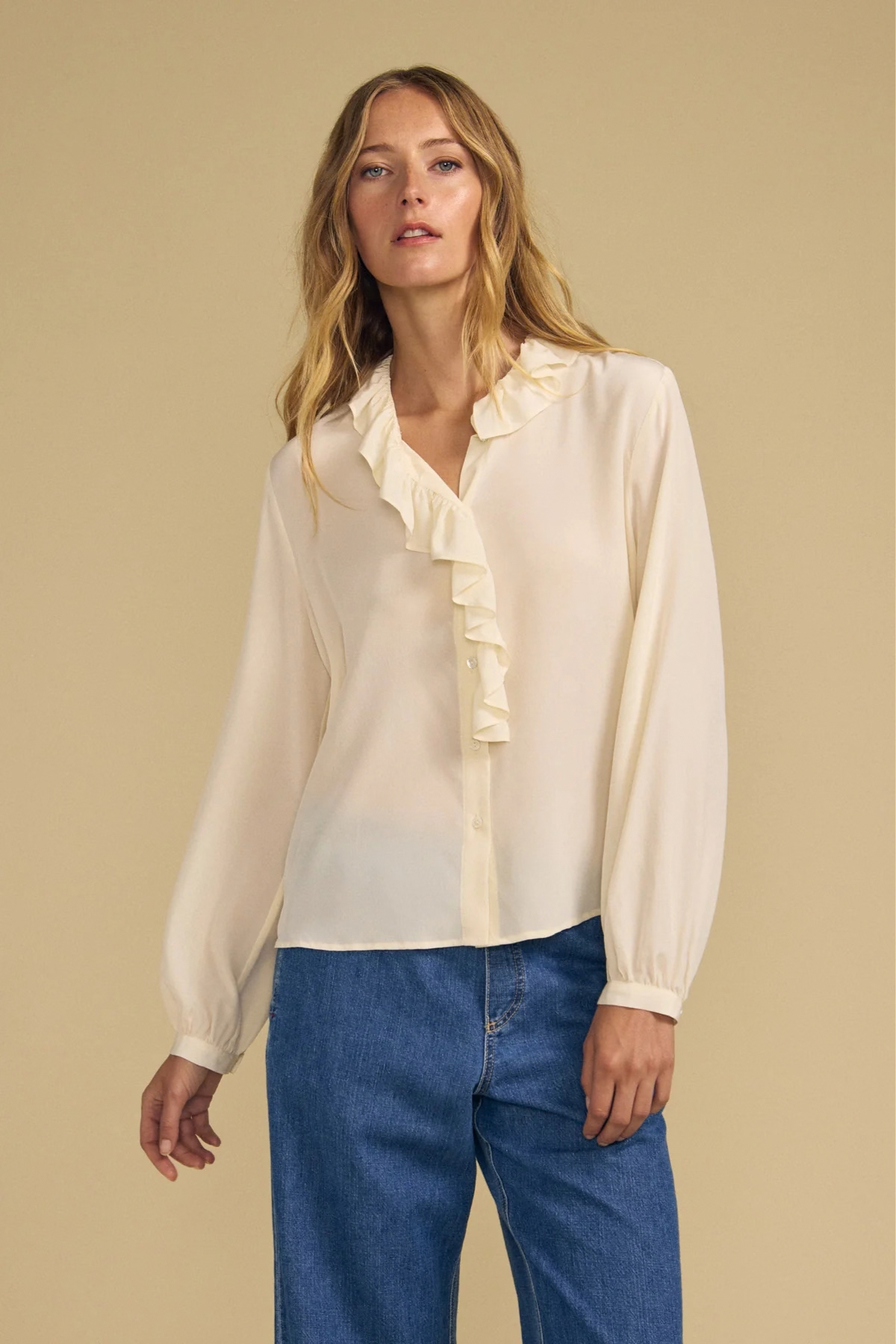 Velvet Paige Washed Silk Solid Top - Pearl
