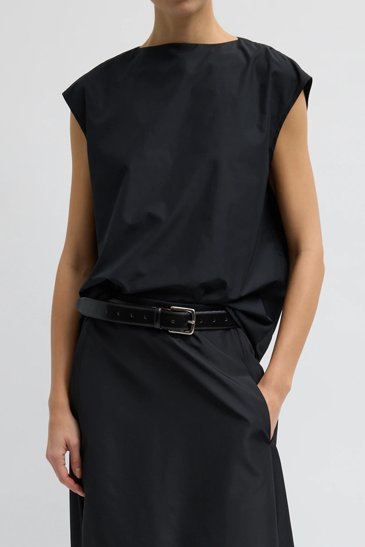 Tibi Summer Nylon Sleeveless Cocoon Top - Black