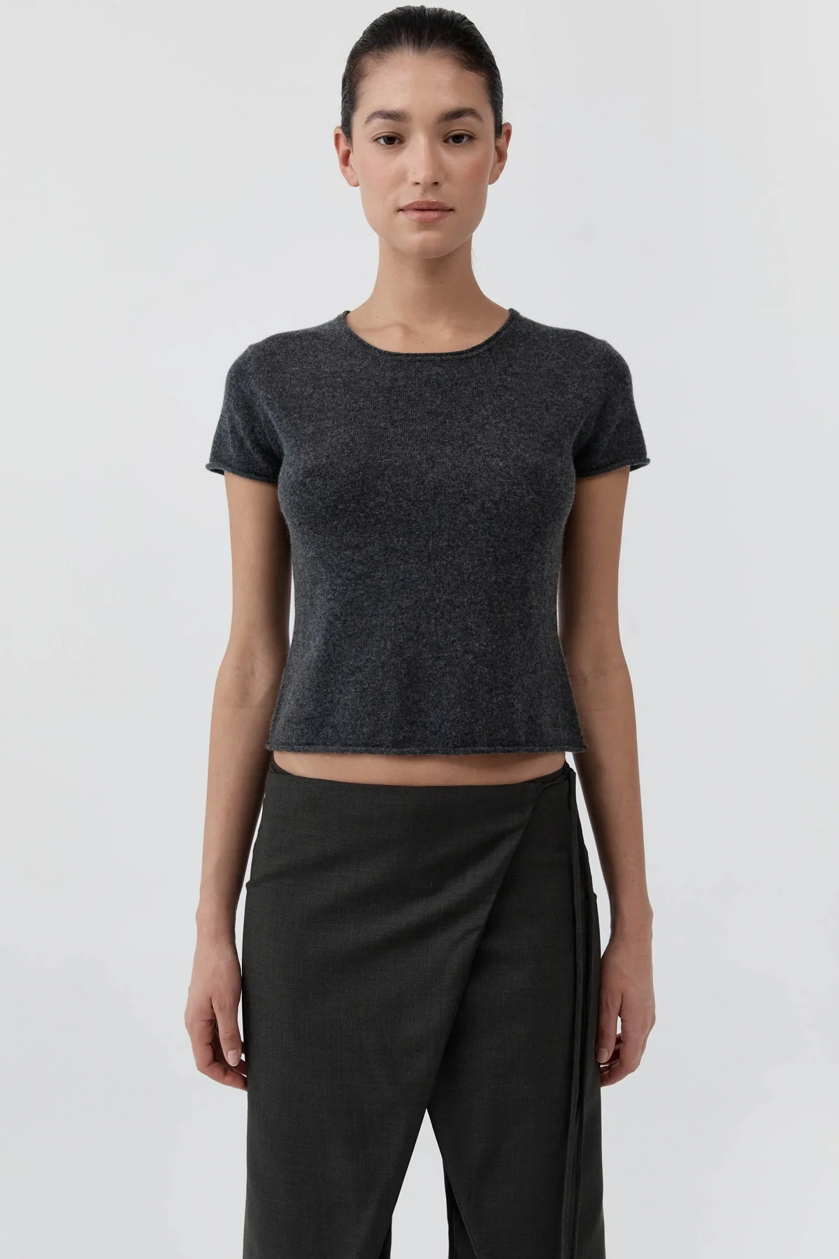St. Agni Fine Merino Wool Baby Tee - Charcoal Melange