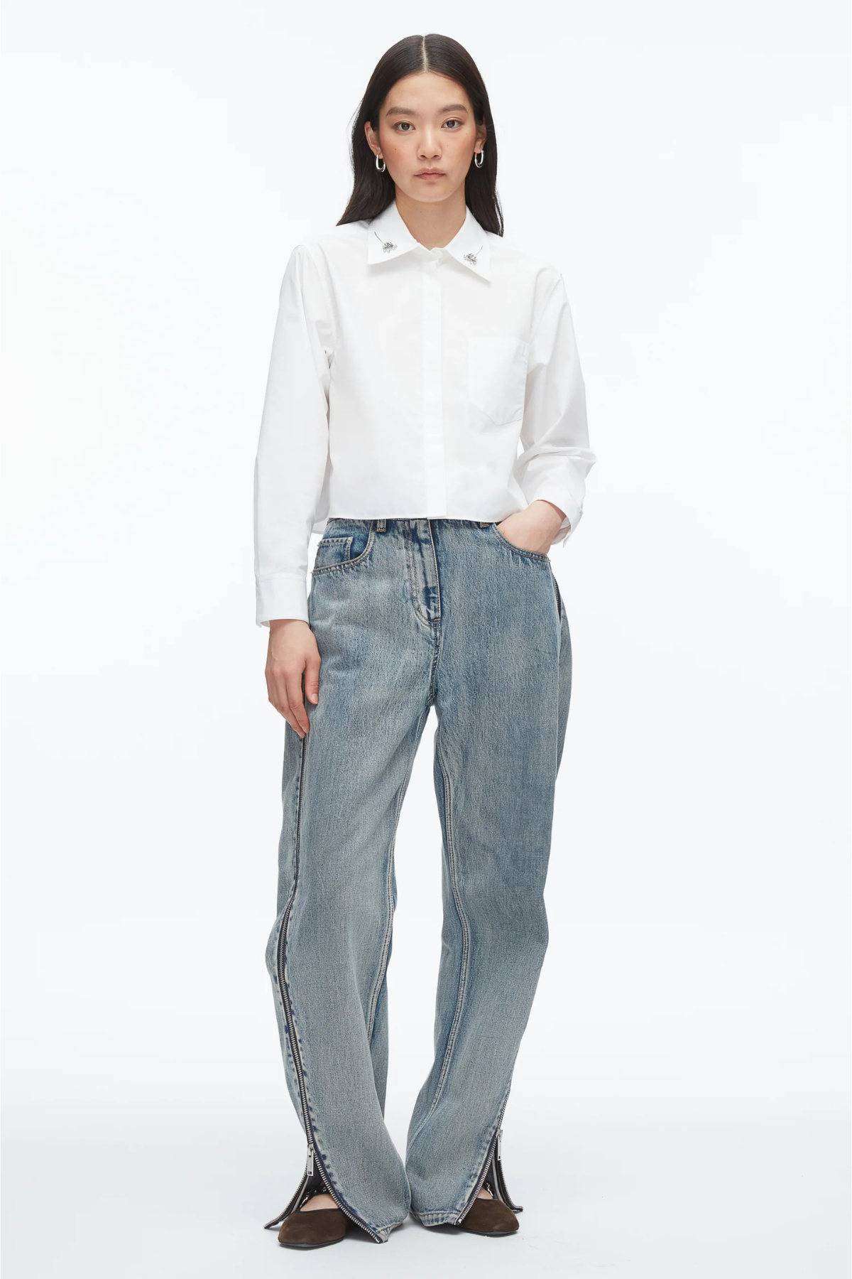 3.1 Phillip Lim Cropped Shirt with Embroidered Collar