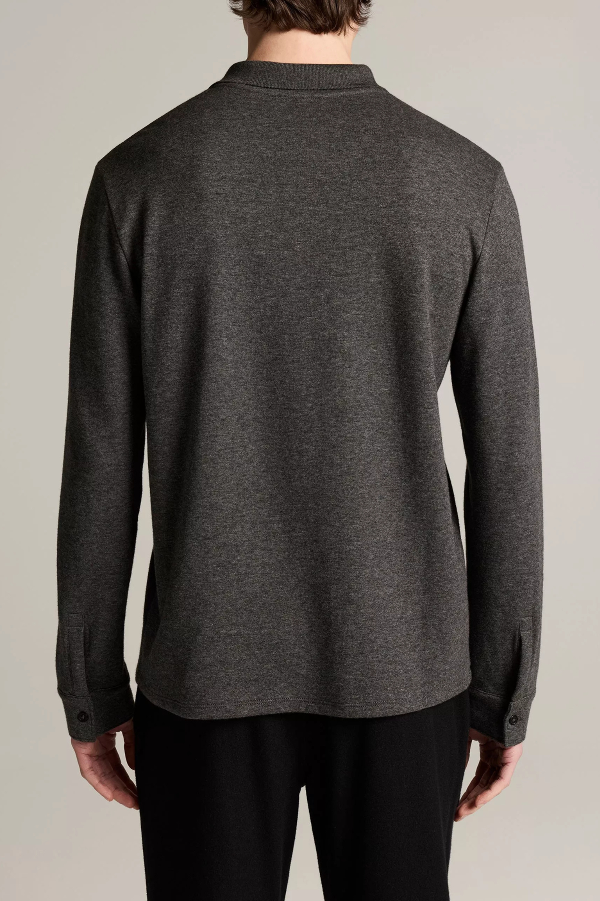 Vince Men's Heathered Double Face L/S Polo - Medium Heather Grey/ Heather Night Leaf